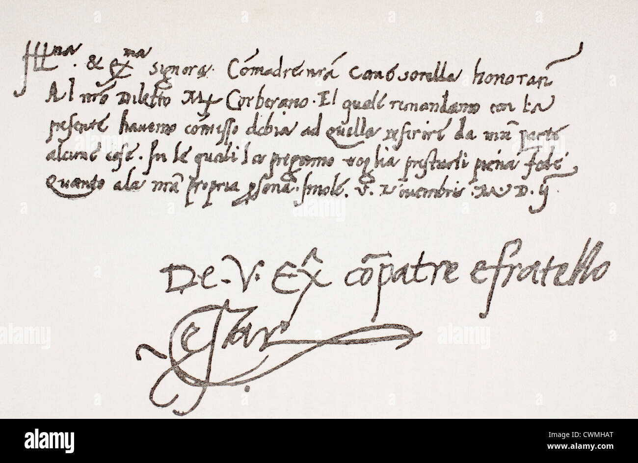 Lettre autographe de Cesare Borgia, 1475 ou 1476 - 1507 à Isabella Gonzaga. Banque D'Images