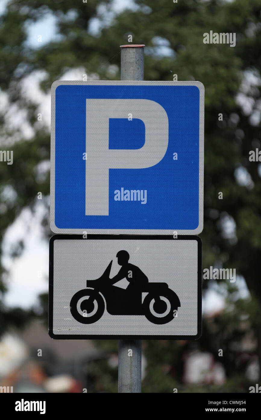 Parking motos Parc Moto signe signe Conseil Banque D'Images
