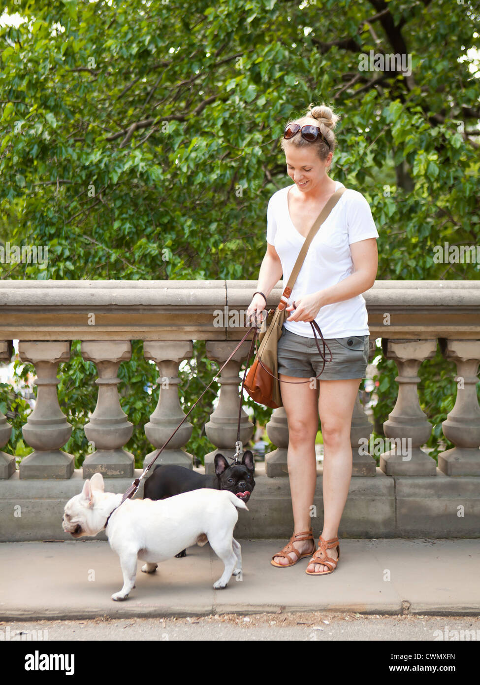 USA, Utah, Salt Lake, jeune femme avec chiens sur marche Banque D'Images