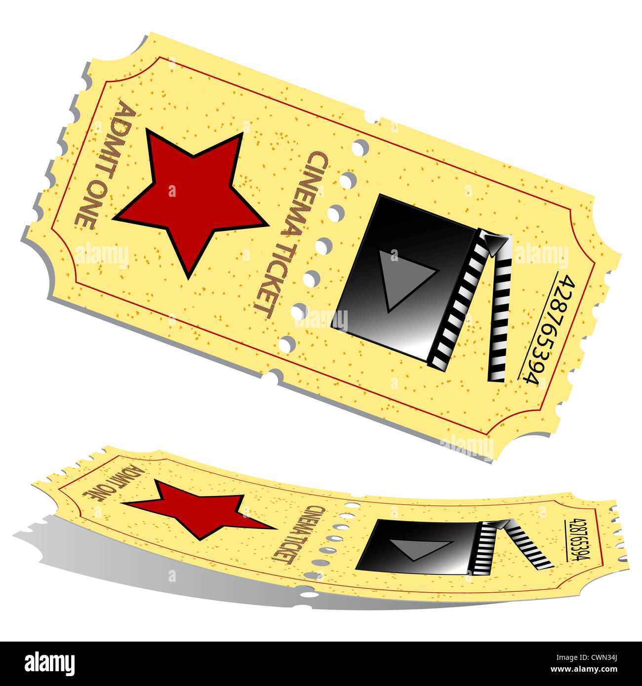 Billets de cinéma 3d contre fond blanc ; abstract vector art illustration Banque D'Images