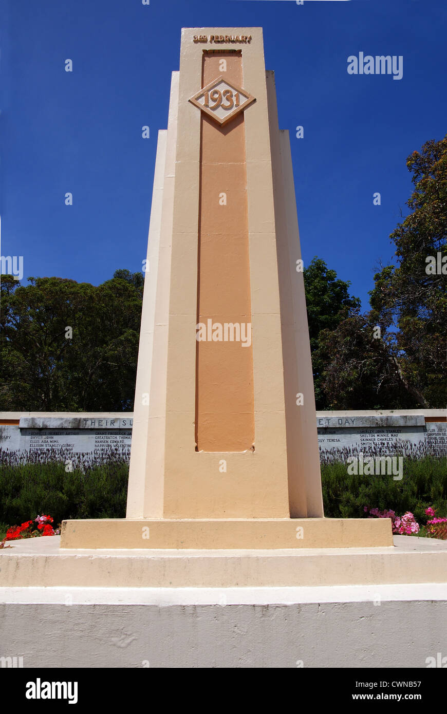 Le tremblement de terre de 1931 dans l'île du parc Memorial cemetery, Napier, Hawkes Bay, Nouvelle-Zélande Banque D'Images