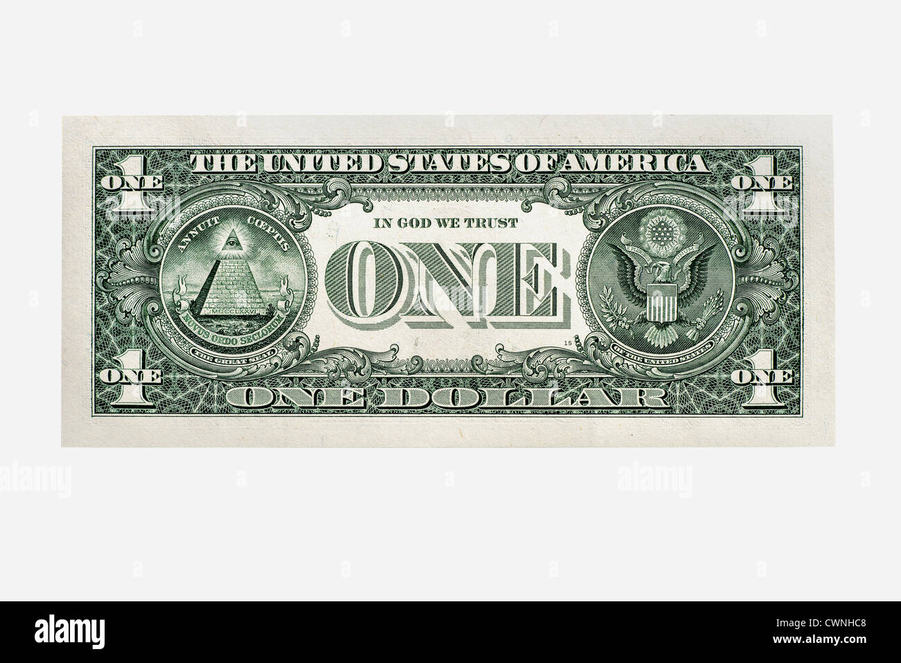 D'un dollar, un dollar billet, côté arrière Banque D'Images