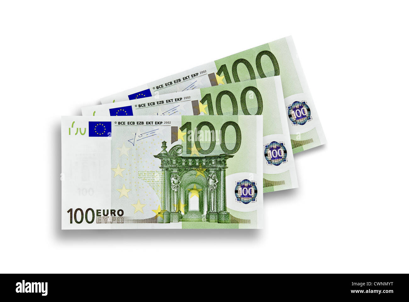 3 100 billets en euros, 300 euros, isolé sur fond blanc 100 % Banque D'Images