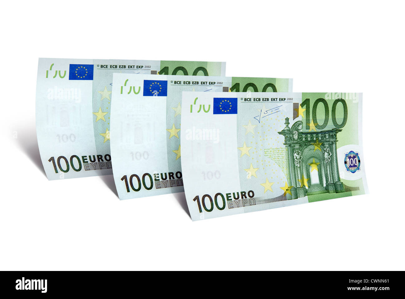 3 100 billets en euros, 300 euros, monnaie européenne, isolé sur fond blanc 100 % Banque D'Images
