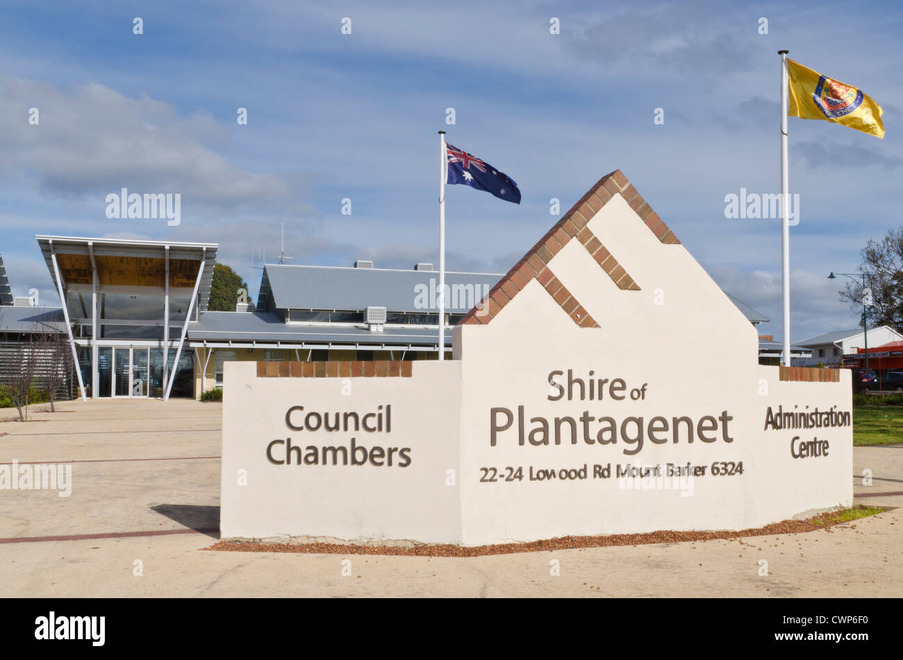 De Plantagenet Shire Shire Offices sign, Mount Barker, l'ouest de l'Australie Banque D'Images