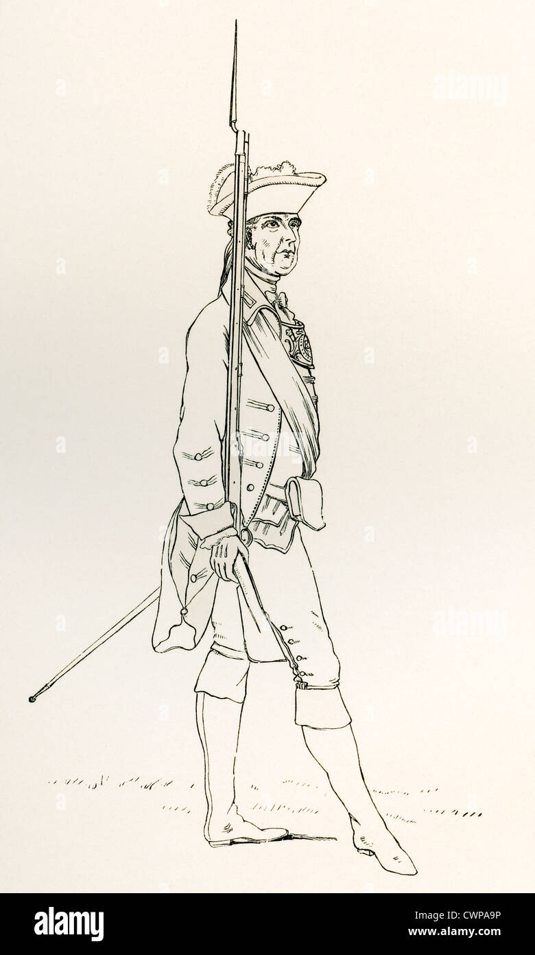 Officier de la milice de Norfolk avec un fusil et gorgerin, A.D. 1759. Banque D'Images