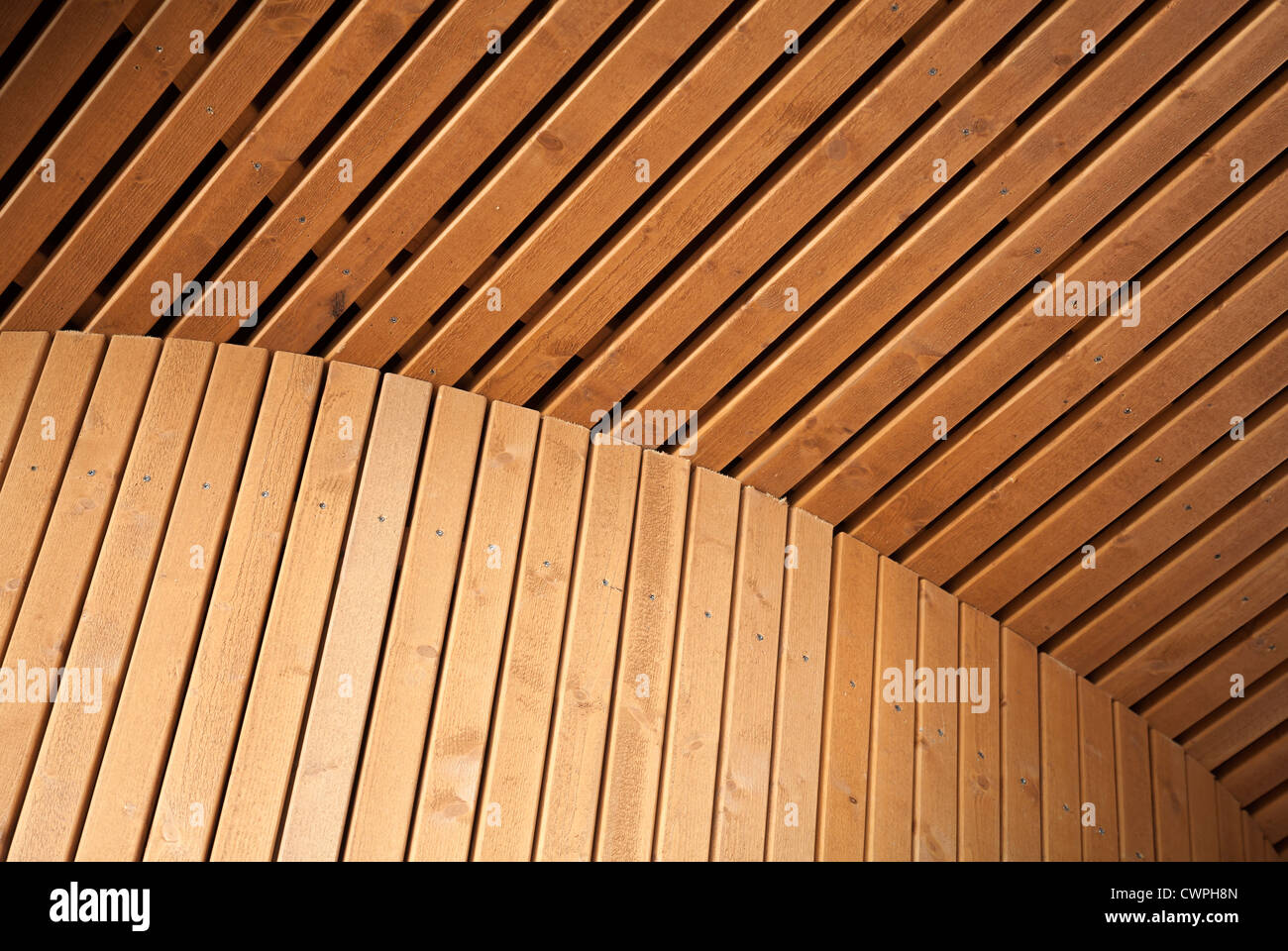 Abstrait architecture fond bordé en bois avec panneaux de construction. Natural design scandinave par exemple. Banque D'Images