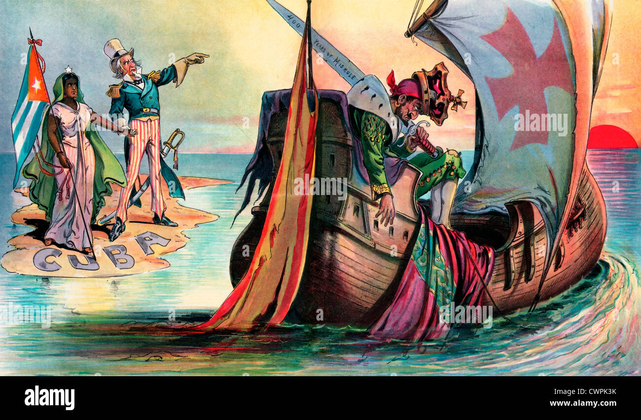 Il doit être tôt ou tard - et il semble que 'sooner' - l'Espagne de quitter Cuba, la guerre hispano-américaine, avec l'Oncle Sam à la recherche sur, 1898 Banque D'Images