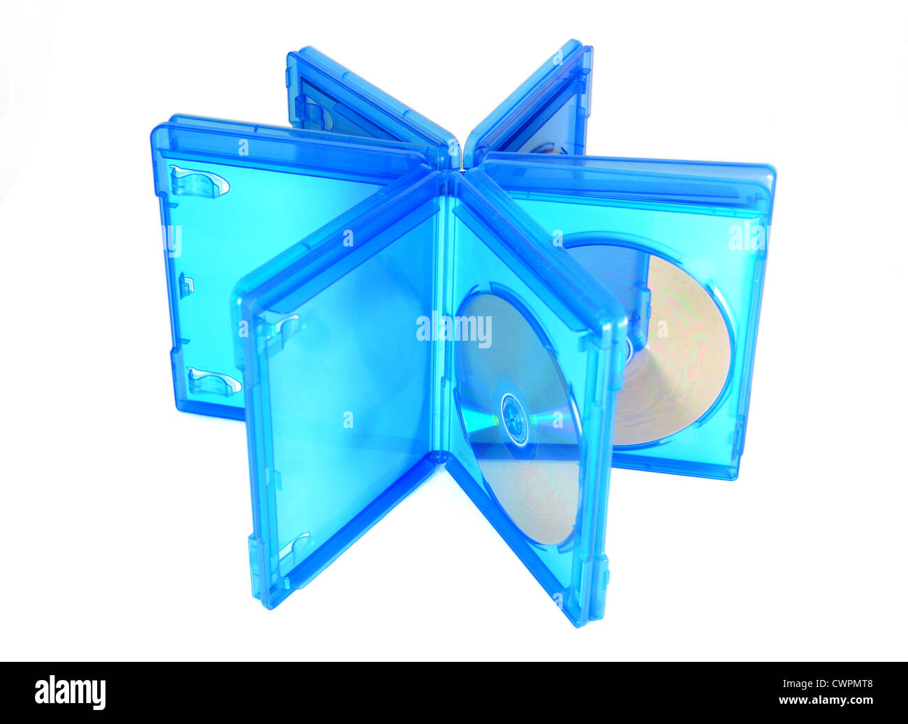 Boîtes de disque Blu-ray isolé sur fond blanc Banque D'Images