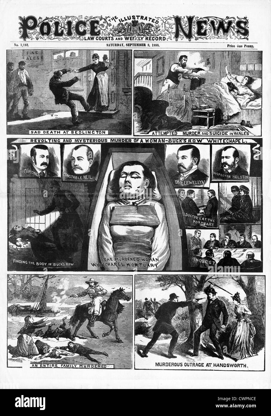 Jack the Ripper, Polly Nichols, la Police News front page signalé la première victime de la Victorian tueur en série dans l'East End de Londres Banque D'Images