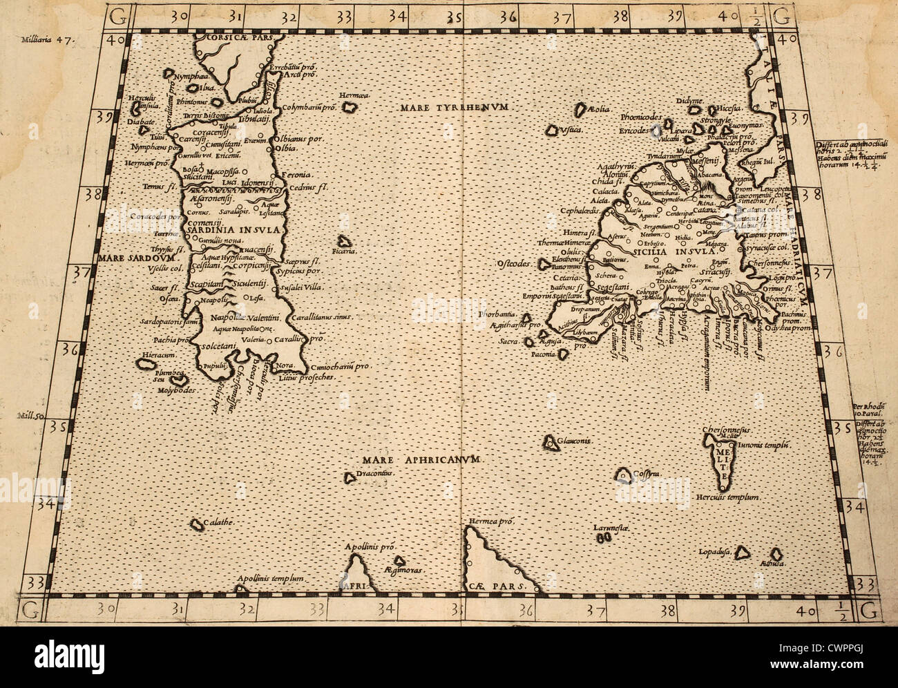 Sicile et Sardaigne carte ancienne de l'ancien atla Banque D'Images