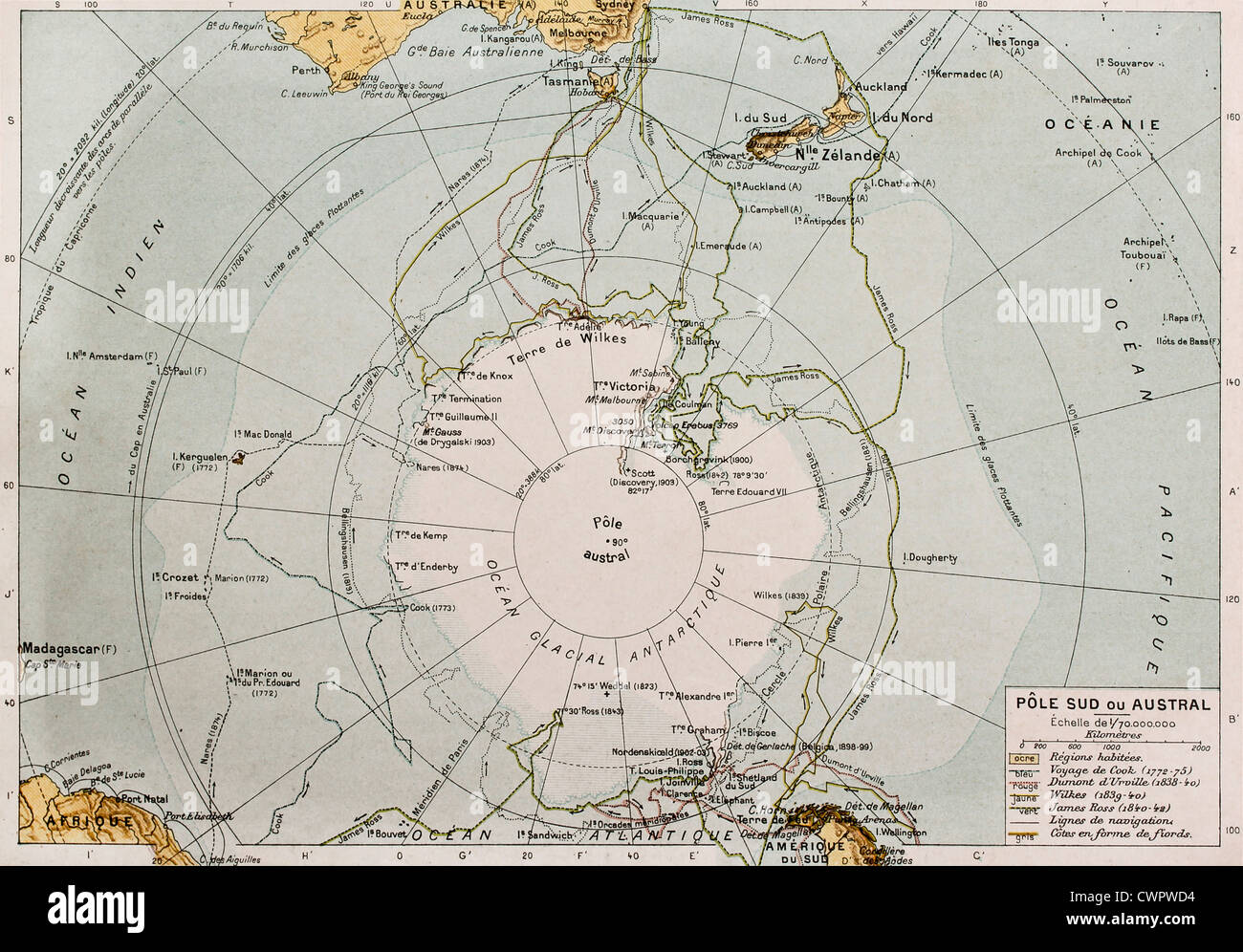 Ancienne carte de l'Antarctique Banque D'Images