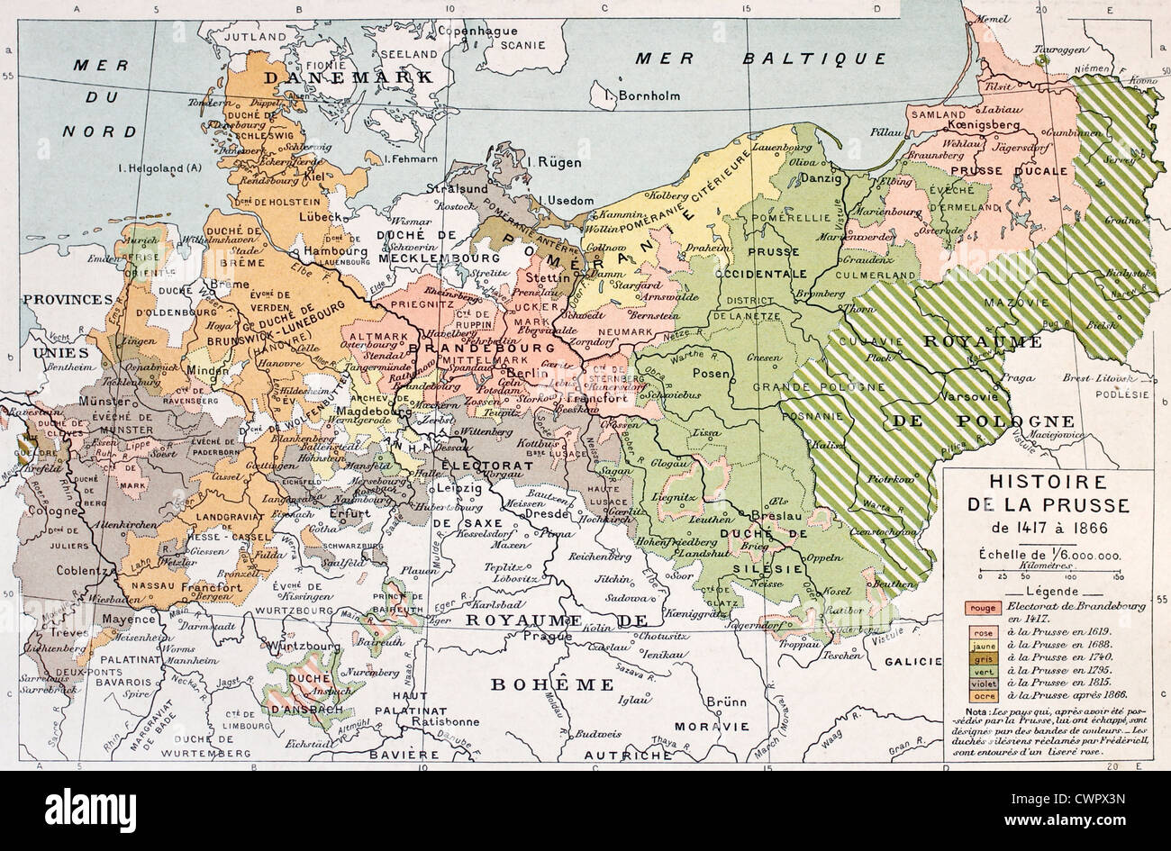Carte de développement historique de la Prusse Banque D'Images