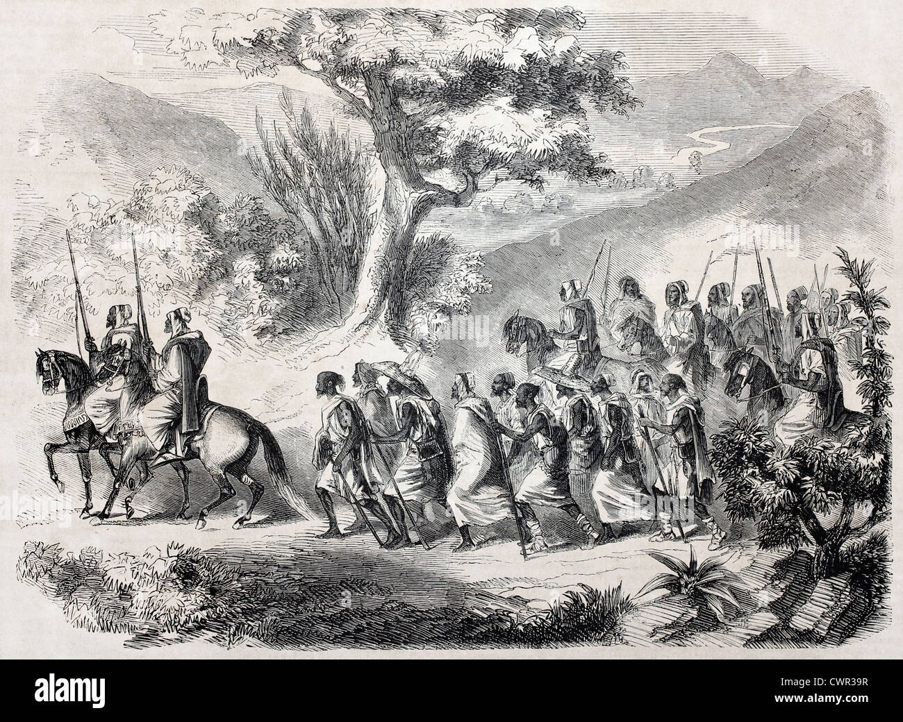 Tout en marchant otages vu par des soldats Banque D'Images