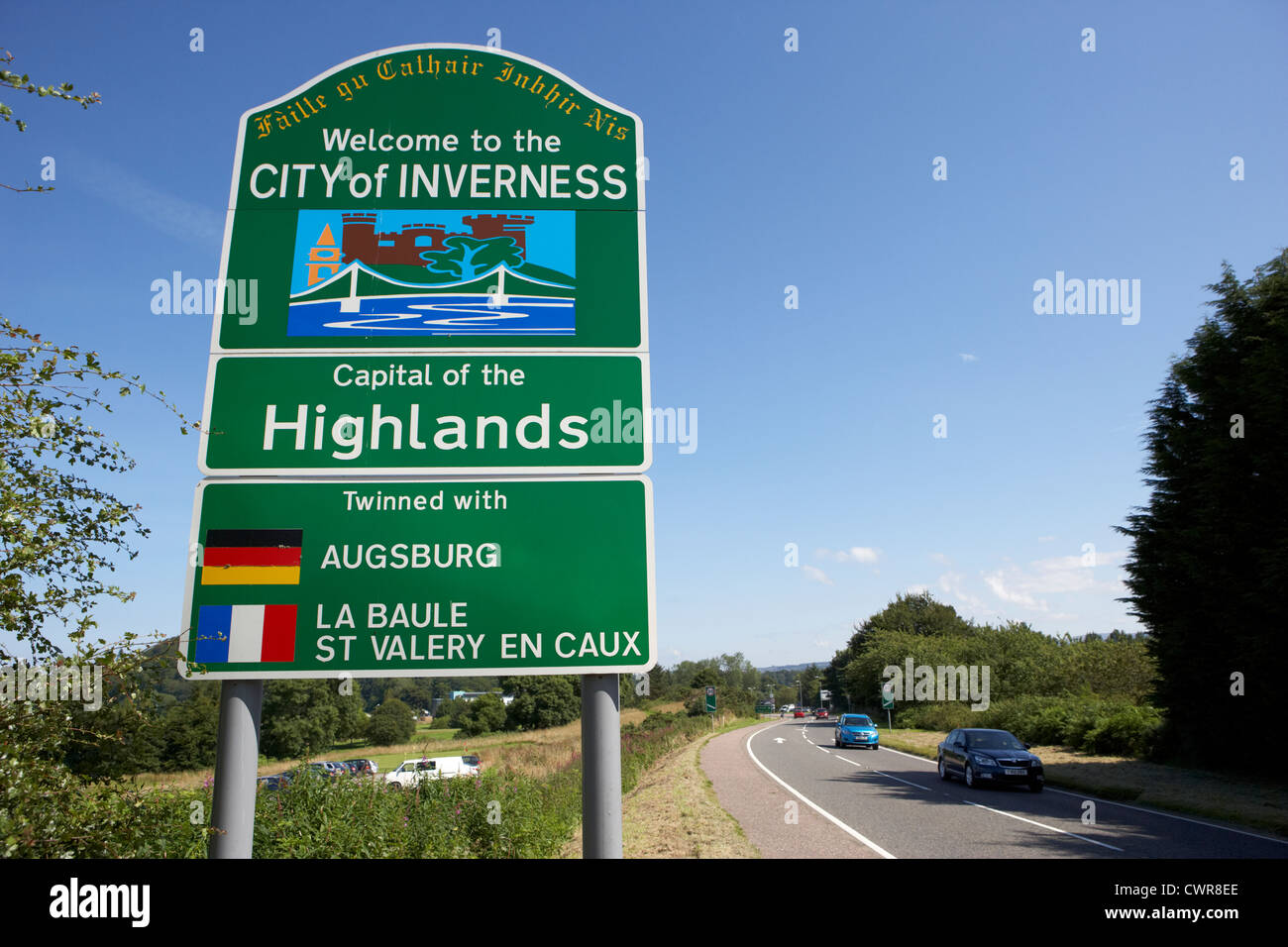 Bienvenue à Ville d'Inverness sign capitale des Highlands scotland uk Banque D'Images