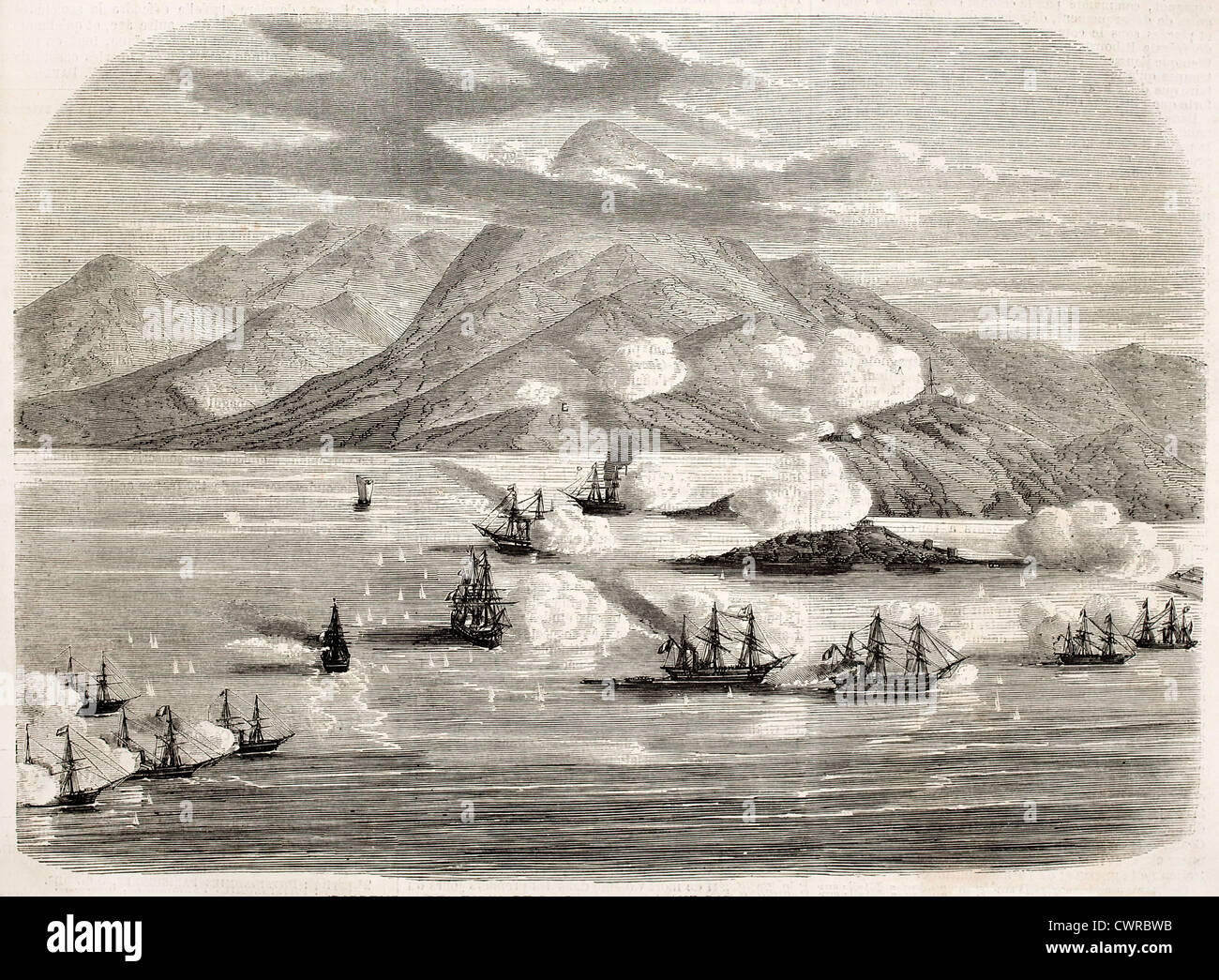 Tourane Bay (aujourd'hui Da Nang) par bombardement de la flotte française Banque D'Images