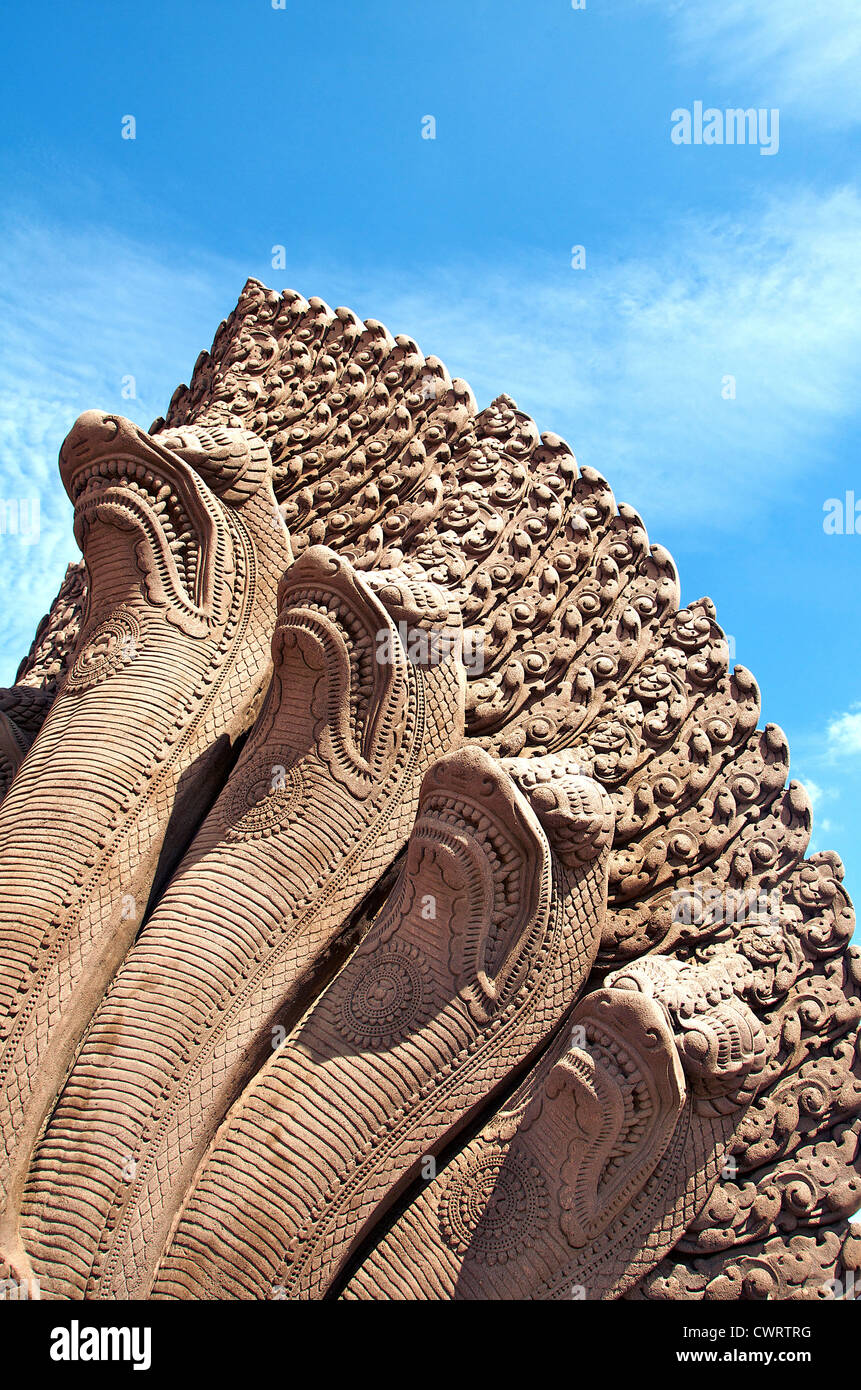 Sculpture de serpent, temple de la TVA d'Angkor, Cambodge, Asie Banque D'Images