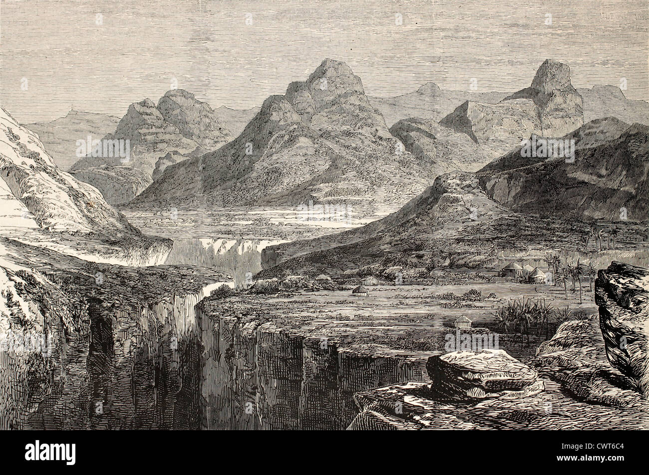 Vue ancienne de Ankober, localité de l'Éthiopie centrale Banque D'Images
