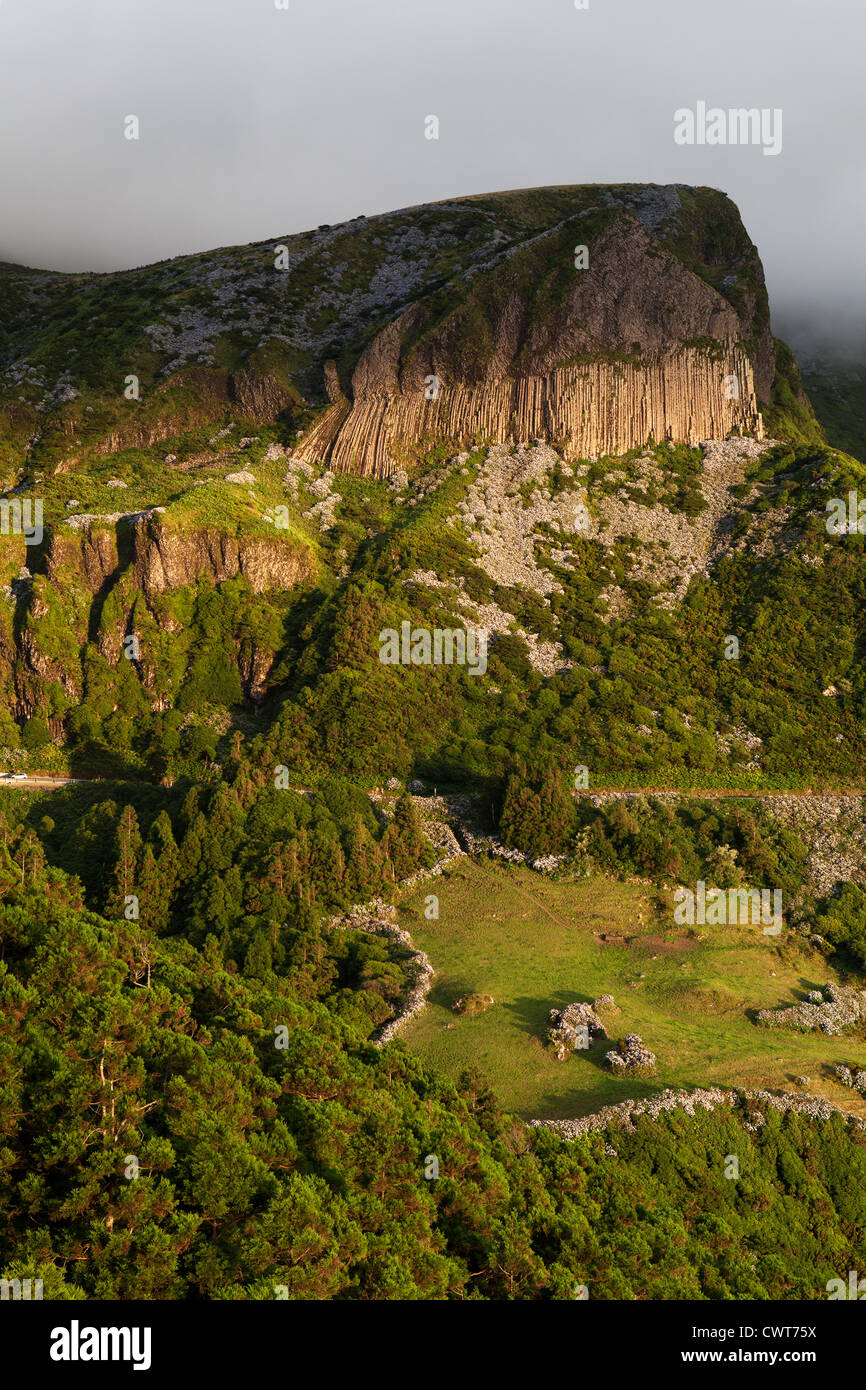 Rocha dos Bordões, basalte formation géologique dans la région de la côte ouest de l'île de Flores, Açores, Portugal Banque D'Images