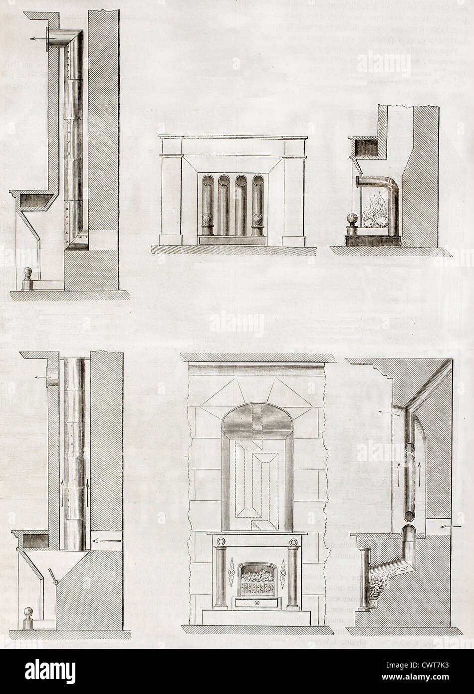 Schéma de l'ancien système de chauffage maison illustrations Banque D'Images