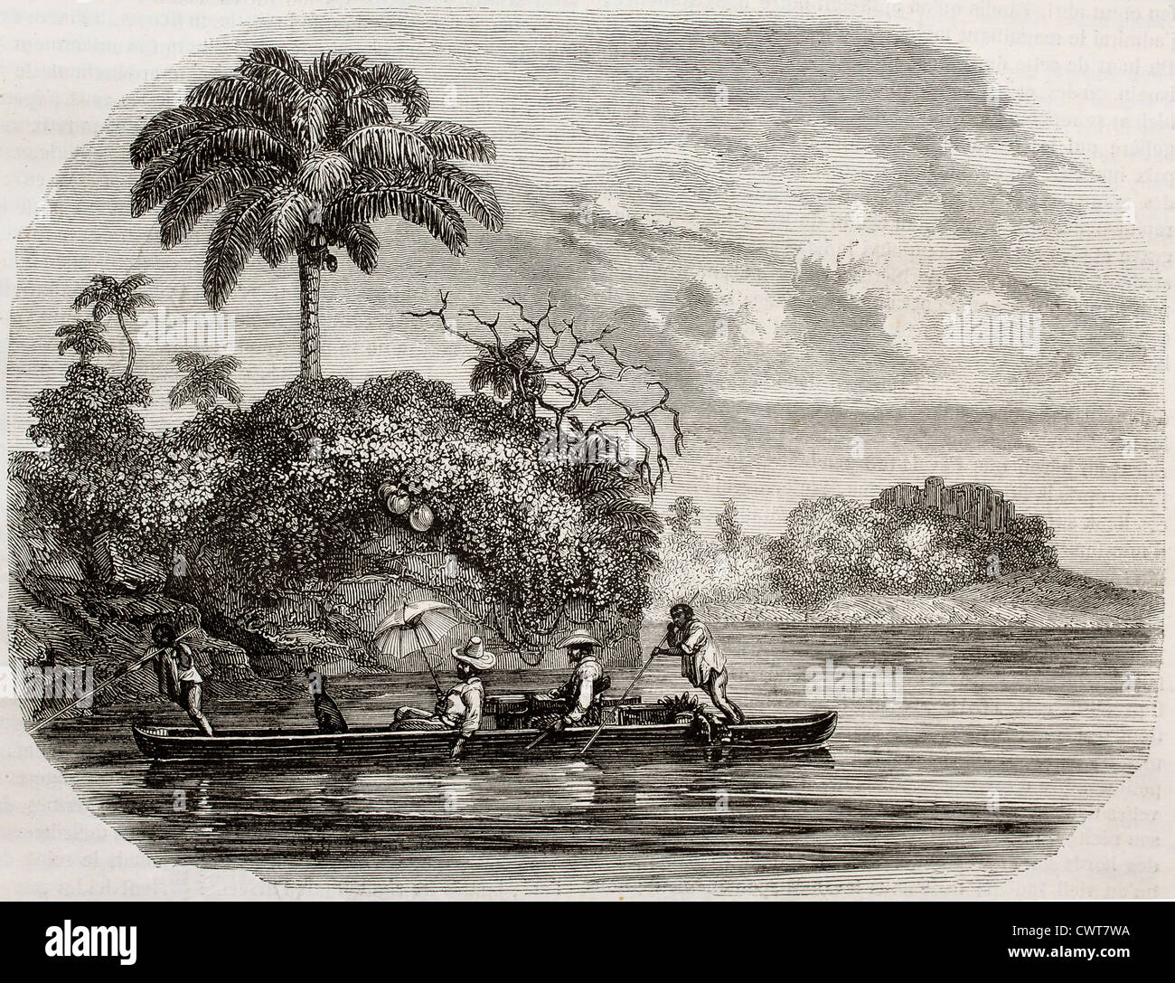 Canoë le long de la rivière Usumacinta. Banque D'Images