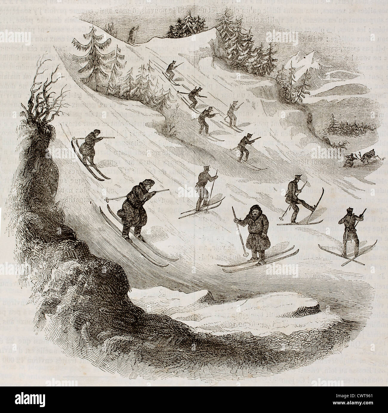 Les skieurs vieille illustration Banque D'Images