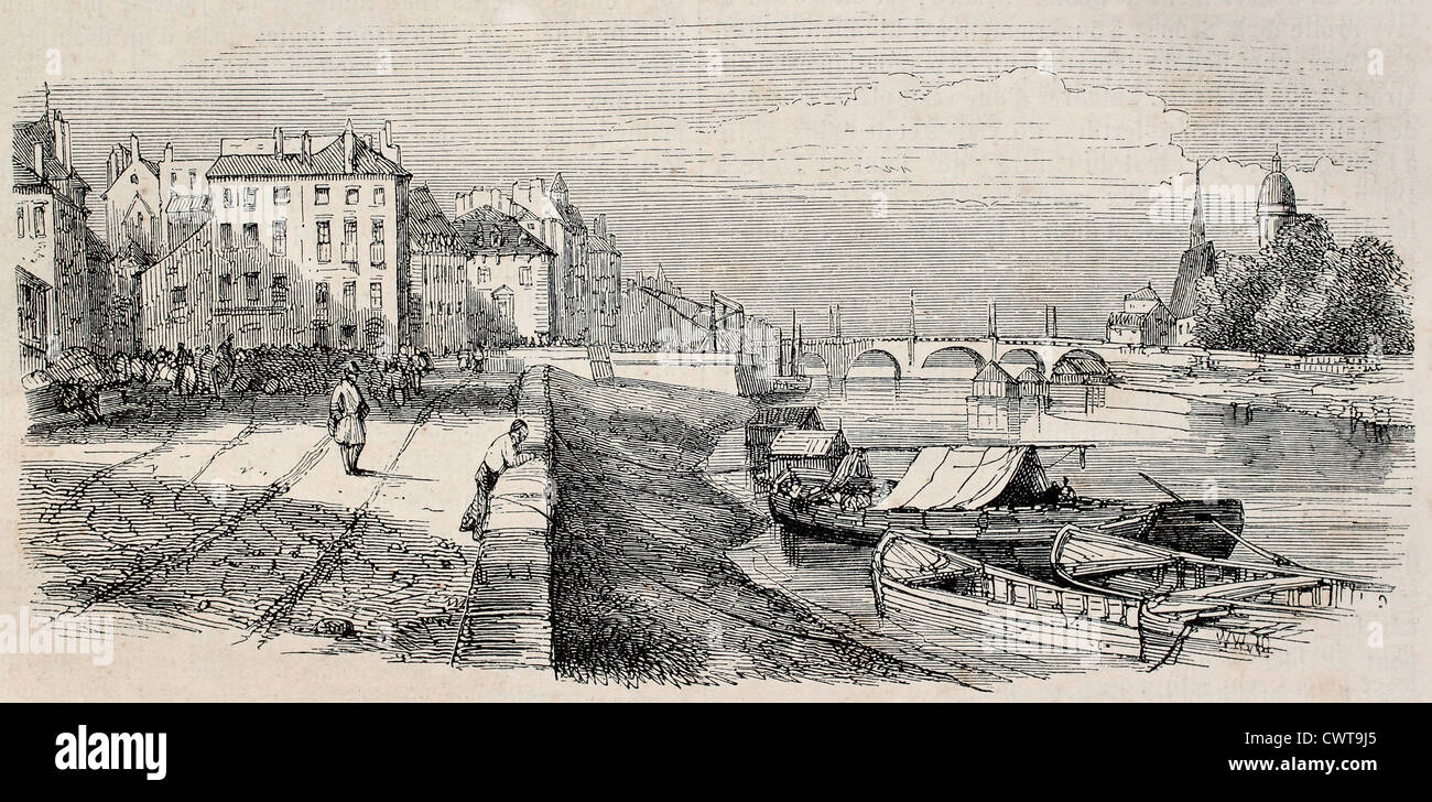 Chalon-sur-Saône, vue vieux quai, France Banque D'Images Chalon-sur-Saône, vue vieux quai, France Banque D'Images