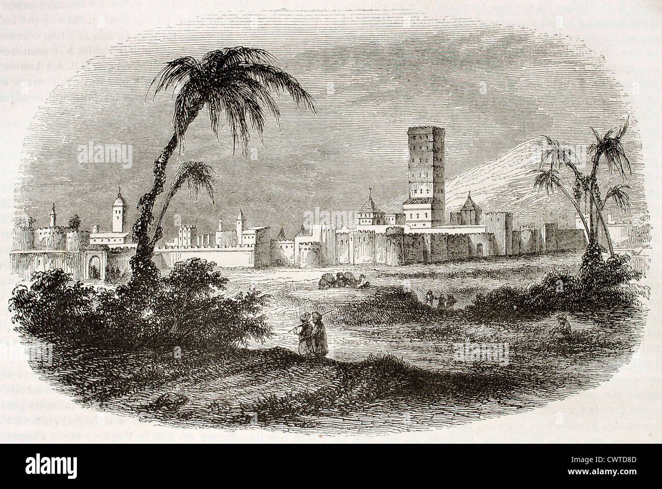 Vue ancienne de Marrakech, Maroc Banque D'Images