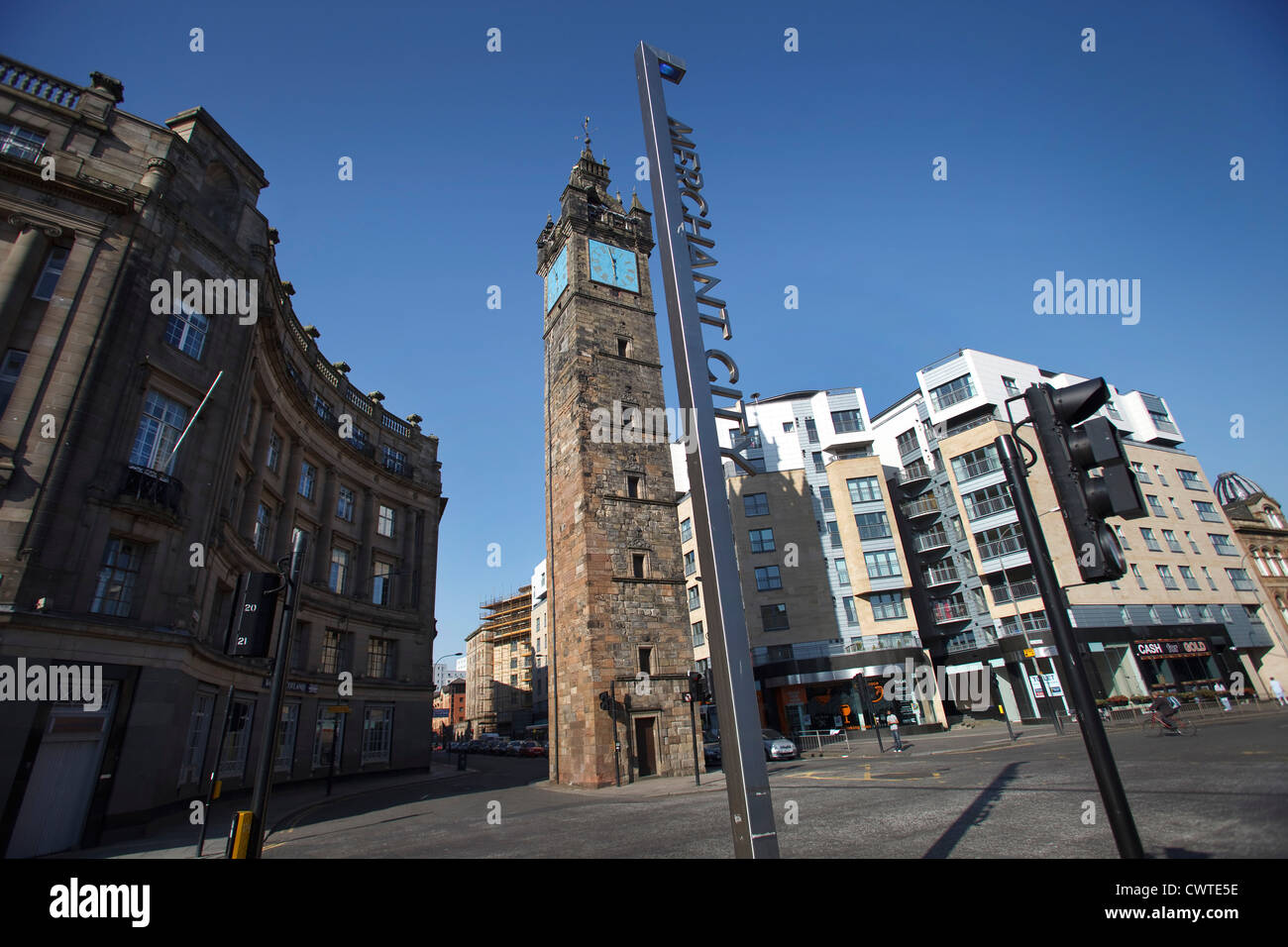 Glasgow Cross Merchant City signe. Merchant City, Glasgow. Banque D'Images