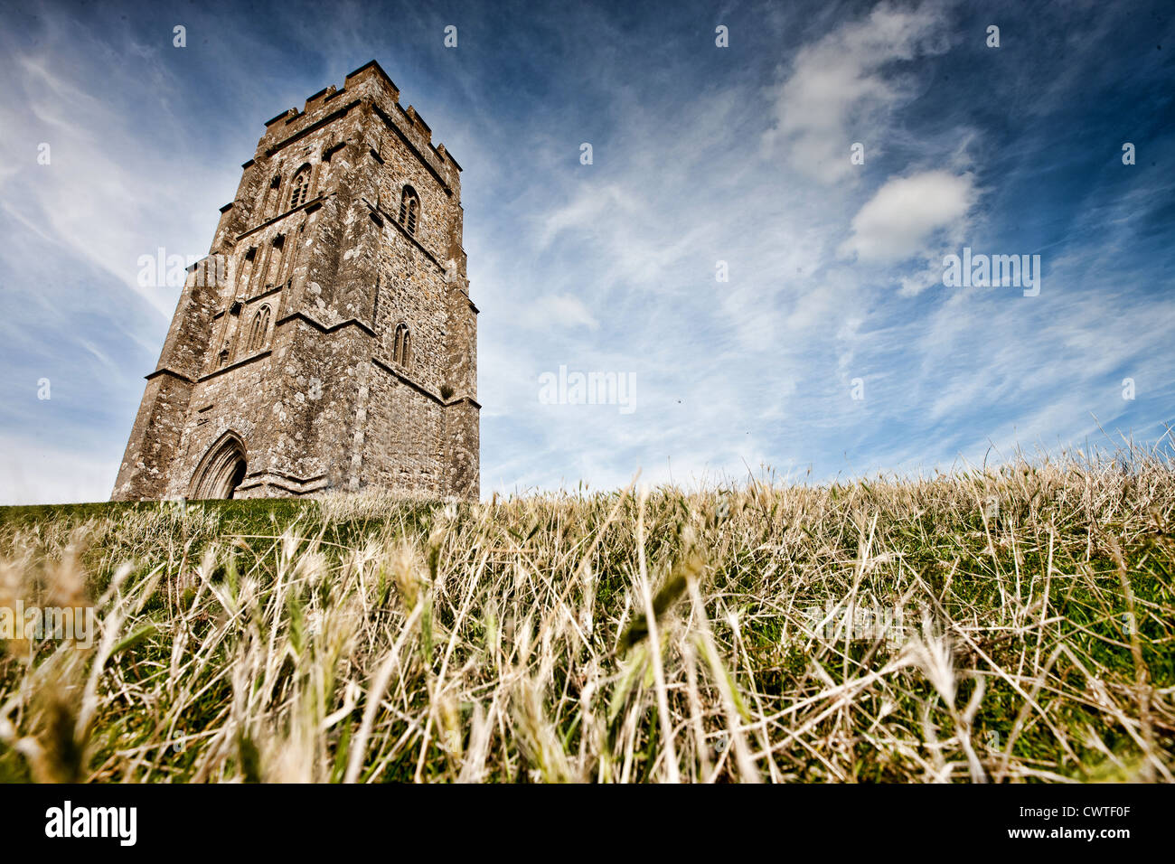 St Michael's Tower sur Tor de Glastonbury dans le Somerset en Angleterre. Banque D'Images