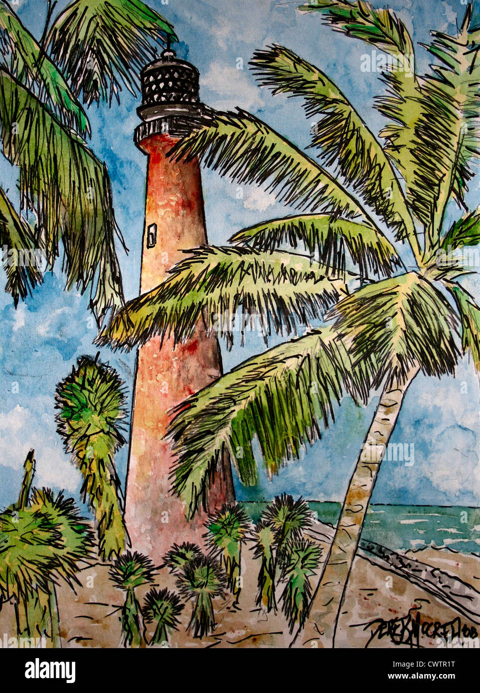 Peintures phare de Cape Florida FL Banque D'Images