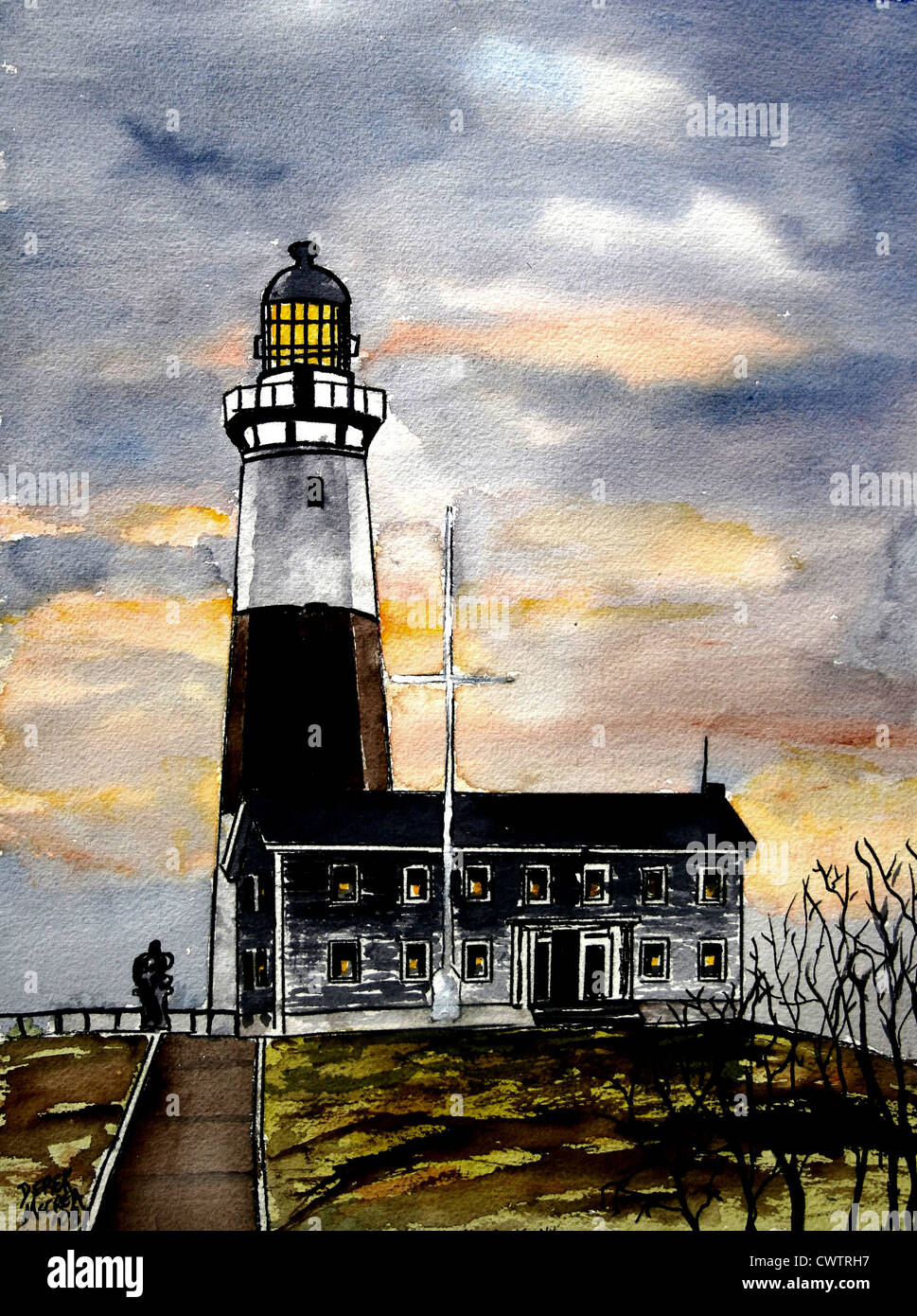 Peinture phare Point Montauk Banque D'Images