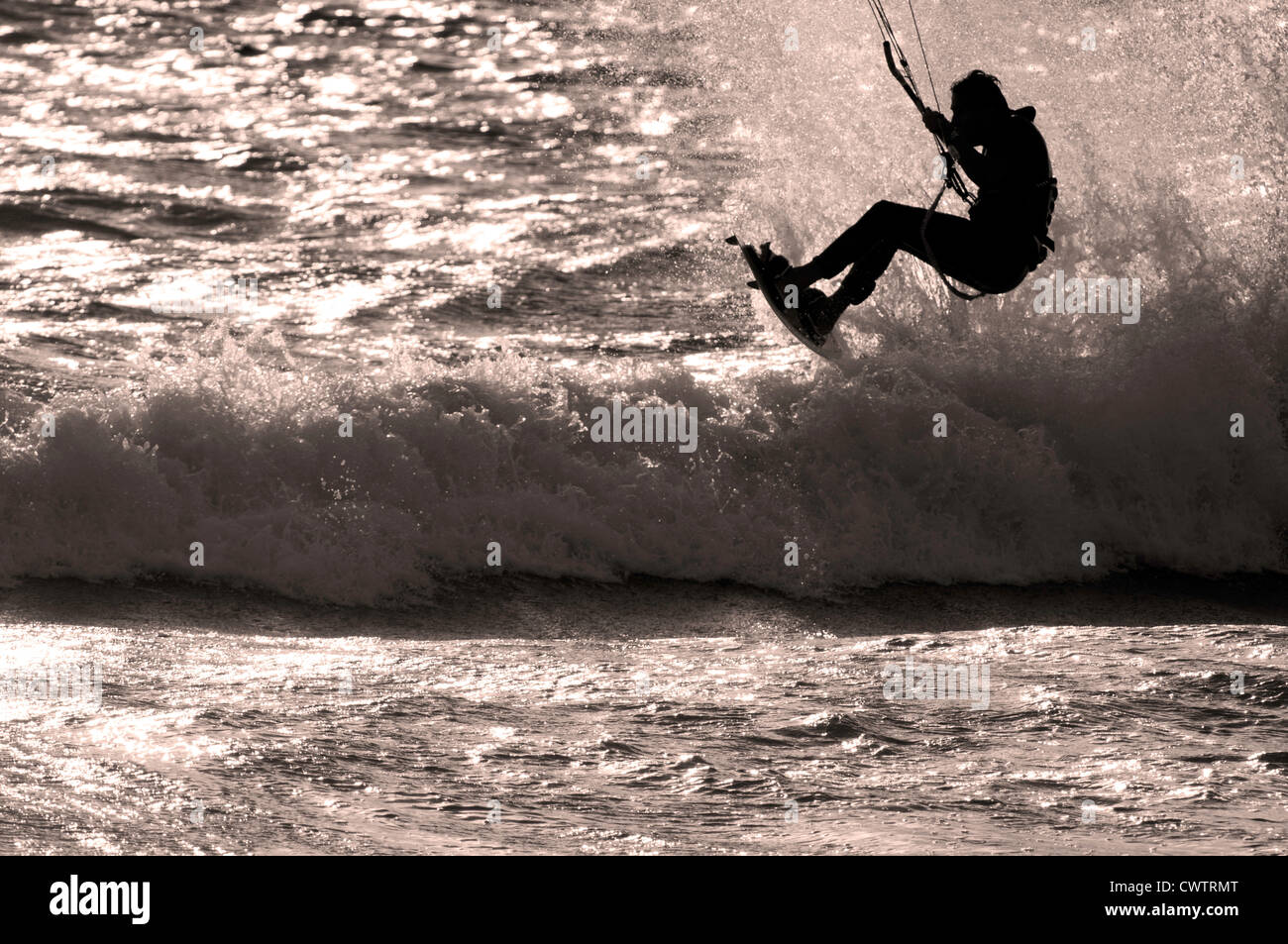 Kite Surfer Silhouette Banque D'Images