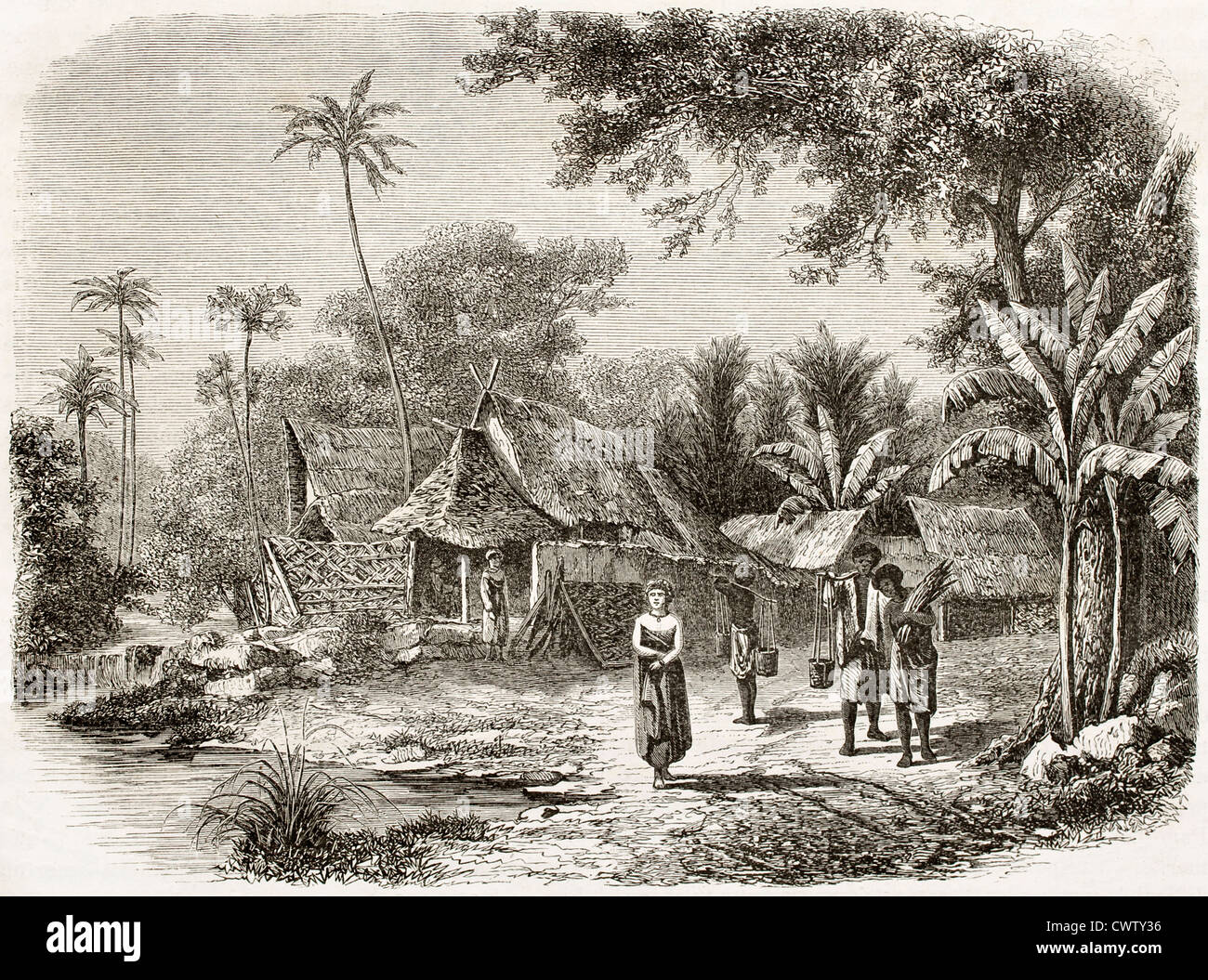 Les autochtones de l'île de Java village Banque D'Images