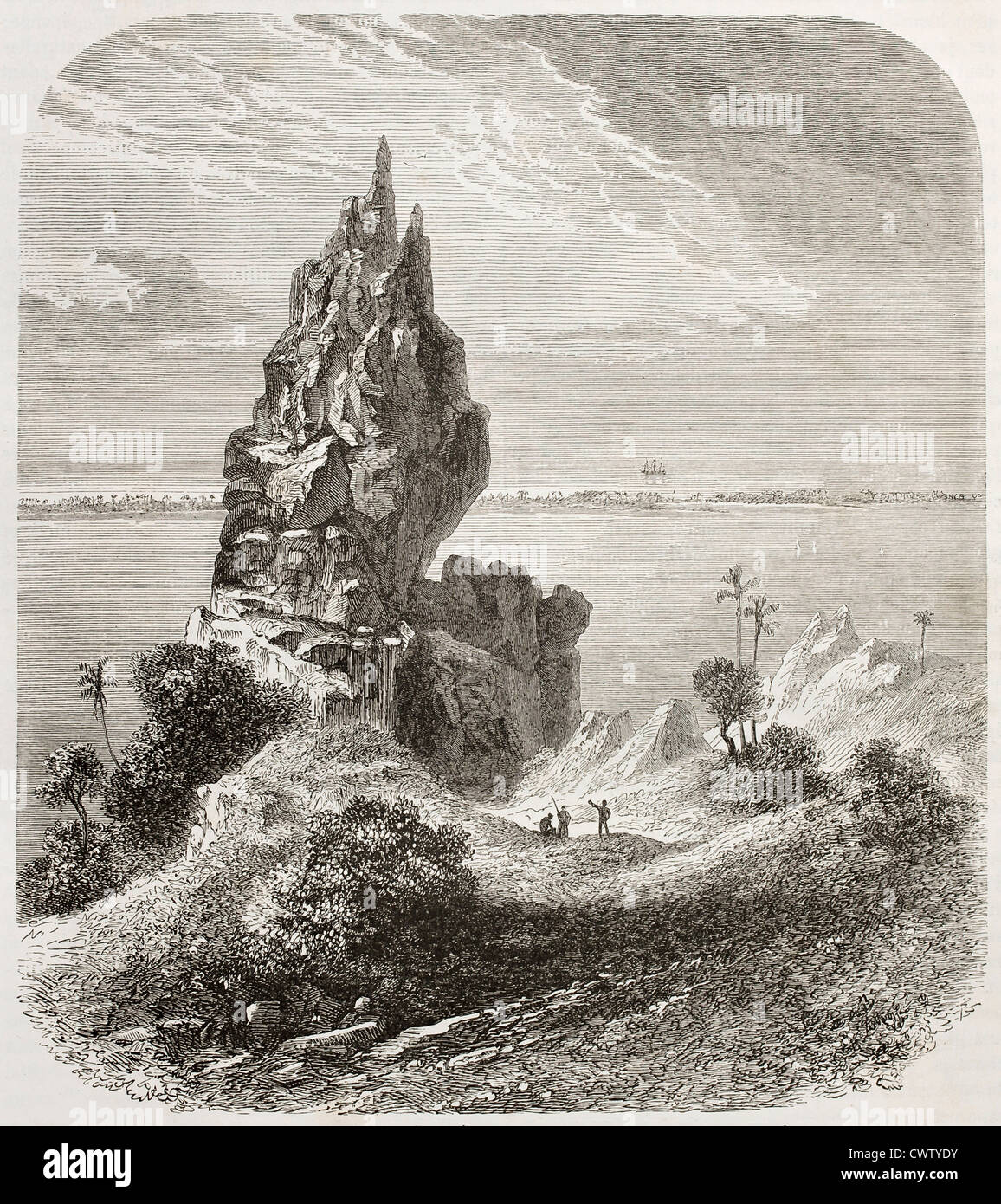 Bora Bora roches et corail vue ancienne Banque D'Images