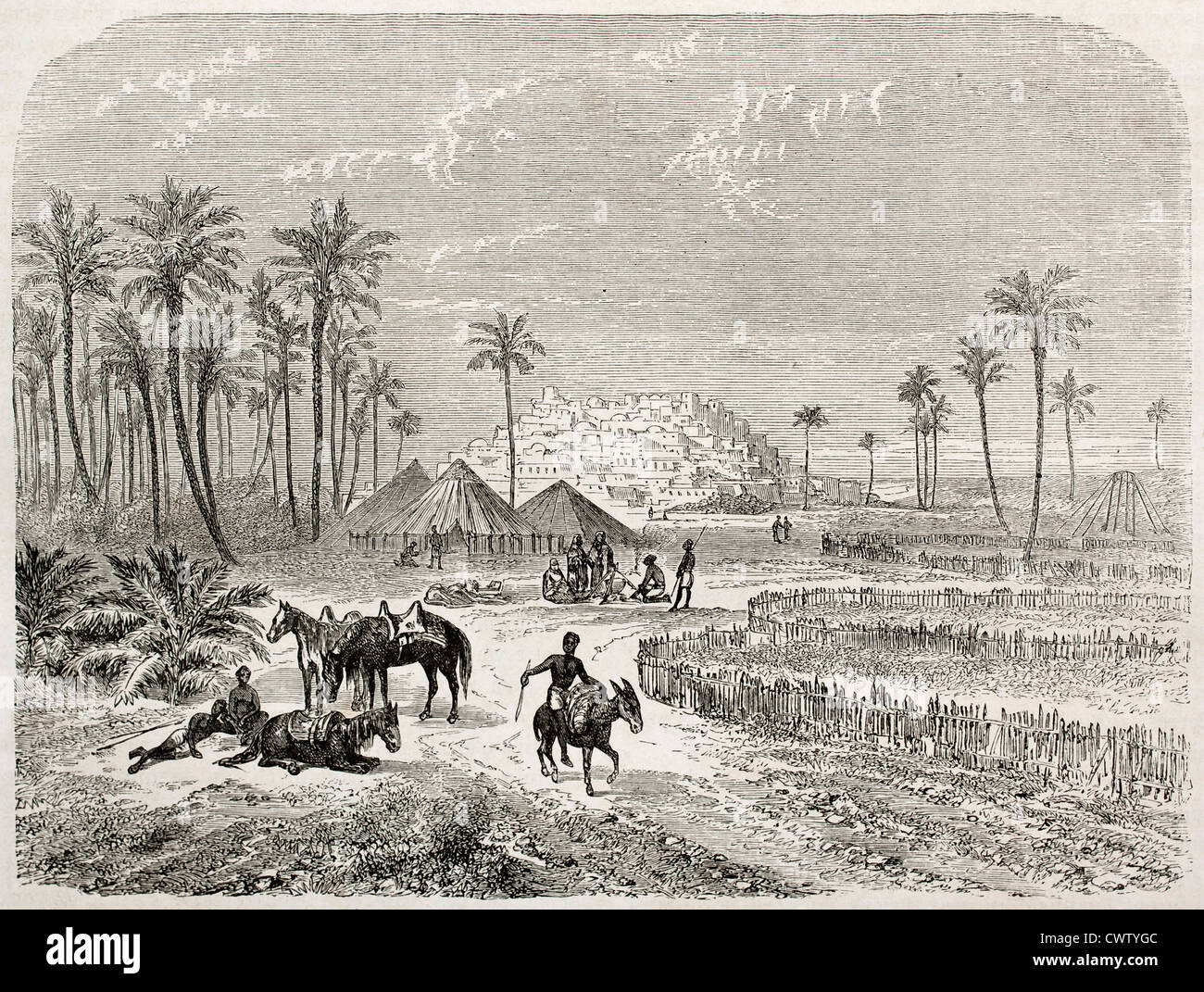 Edri oasis vieux illustration, Fezzan, Libia Banque D'Images