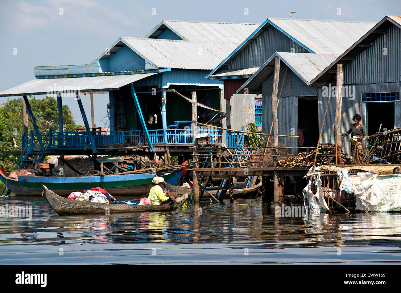 Maisons flottantes, Kampong Phluk, lac Tonle SAP, Cambodge Banque D'Images