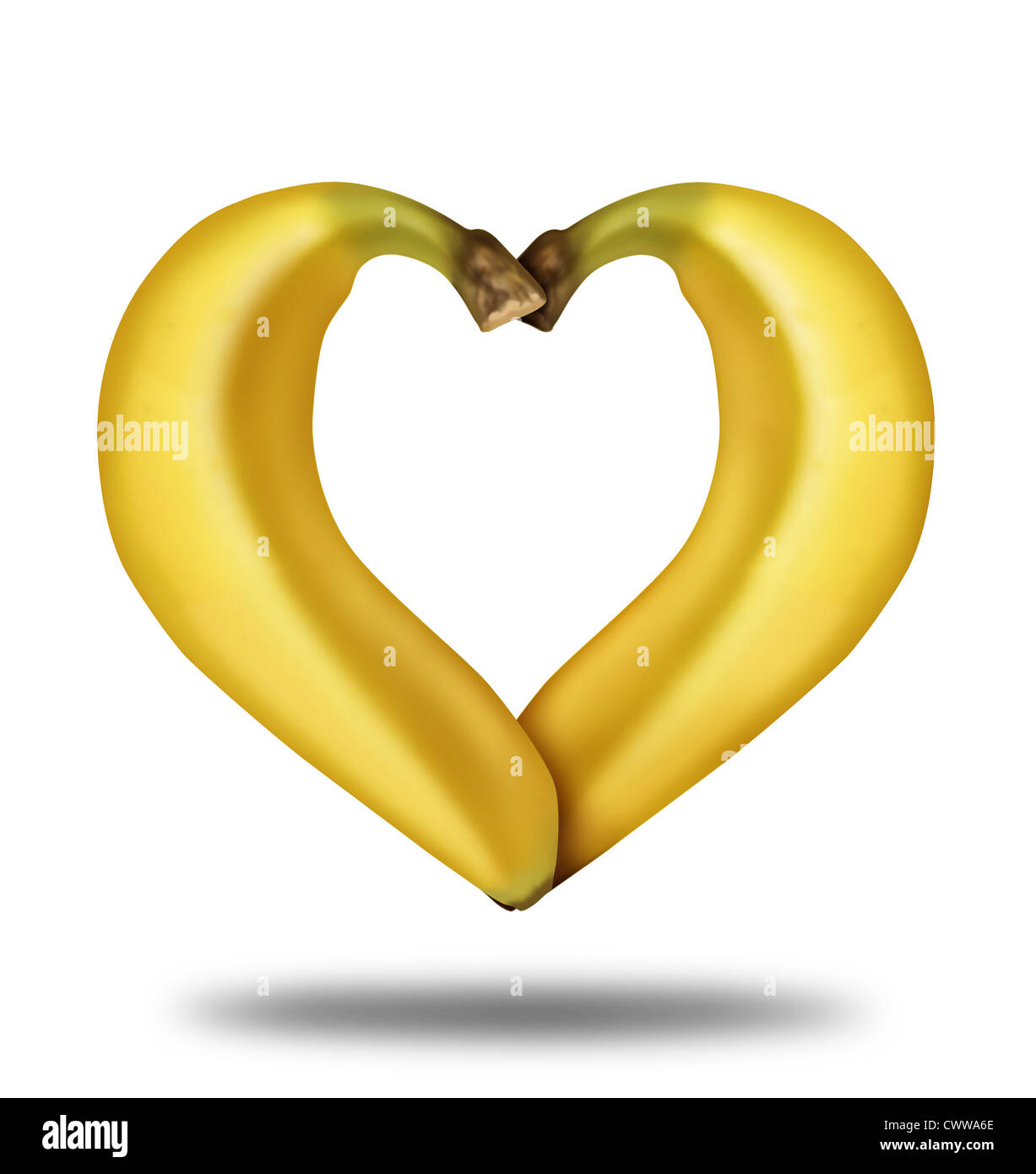 Symbole de vie sain représenté par la banane en forme de cœur pour montrer le concept de la santé Bien manger avec des fruits d'un Banque D'Images