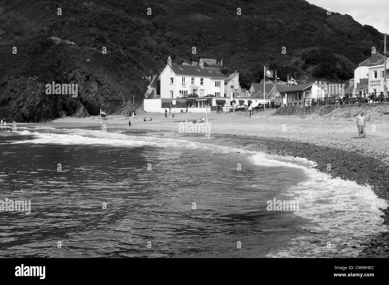 Scène de plage de Llangrannog, Ceredigion, pays de Galles Banque D'Images