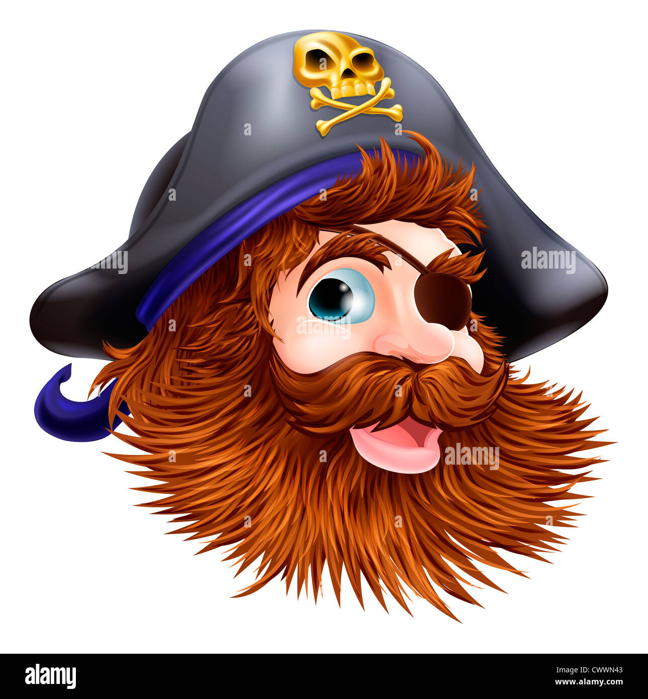 Illustration d'un pirate happy smiling face avec un pansement oculaire et  du crâne et os croisés sur son chapeau de pirate Photo Stock - Alamy