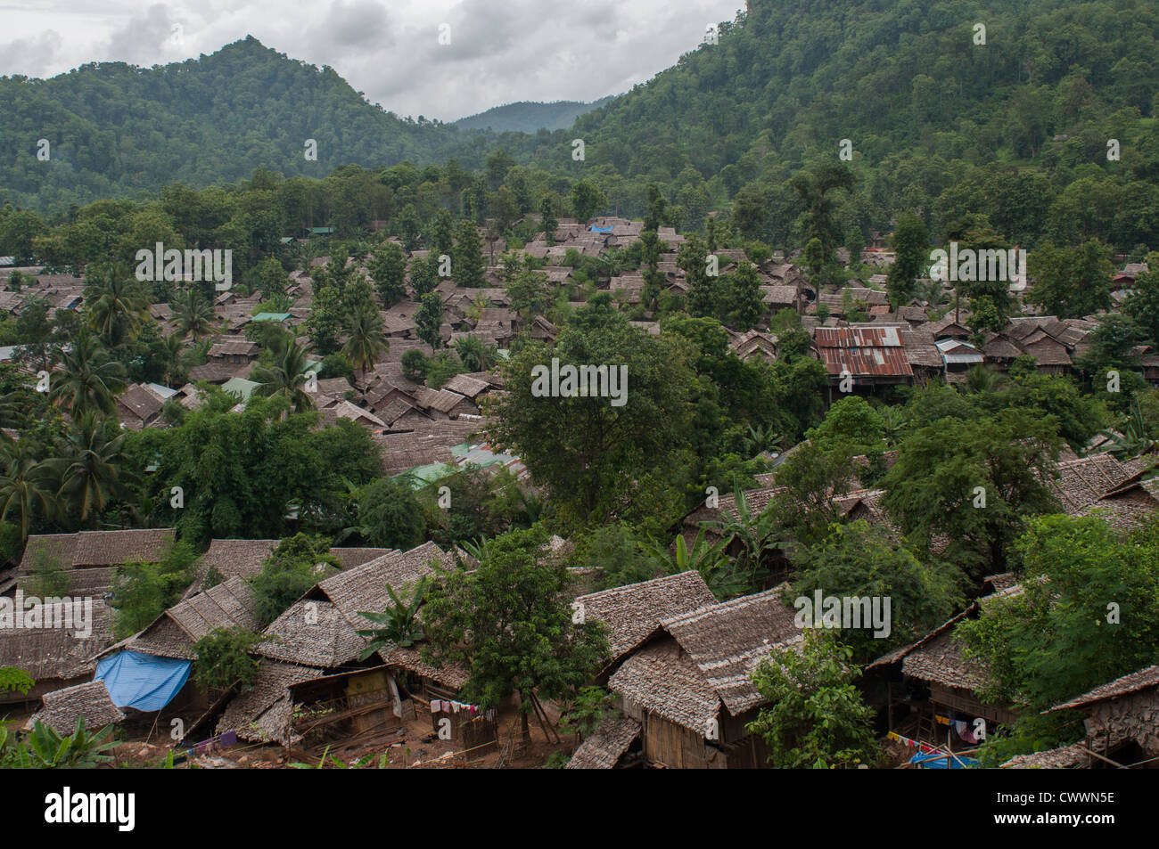 Mae La, le plus grand camp de réfugiés en Thaïlande pour les réfugiés birmans. Près de 50 000 habitants en 2012. Banque D'Images