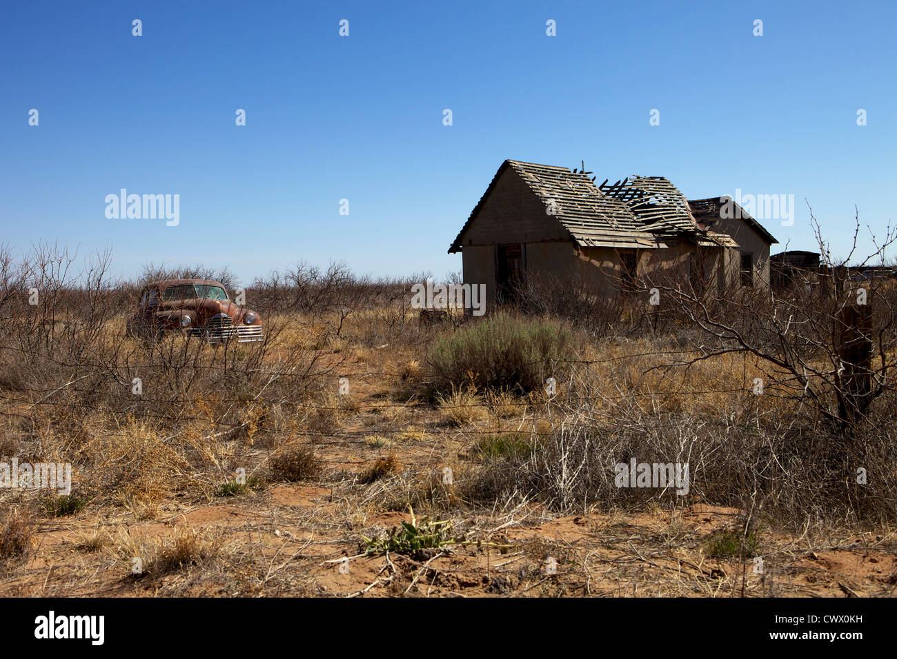 Homestead abandonnés le long de la route 66 près de Endee, Nouveau Mexique Banque D'Images