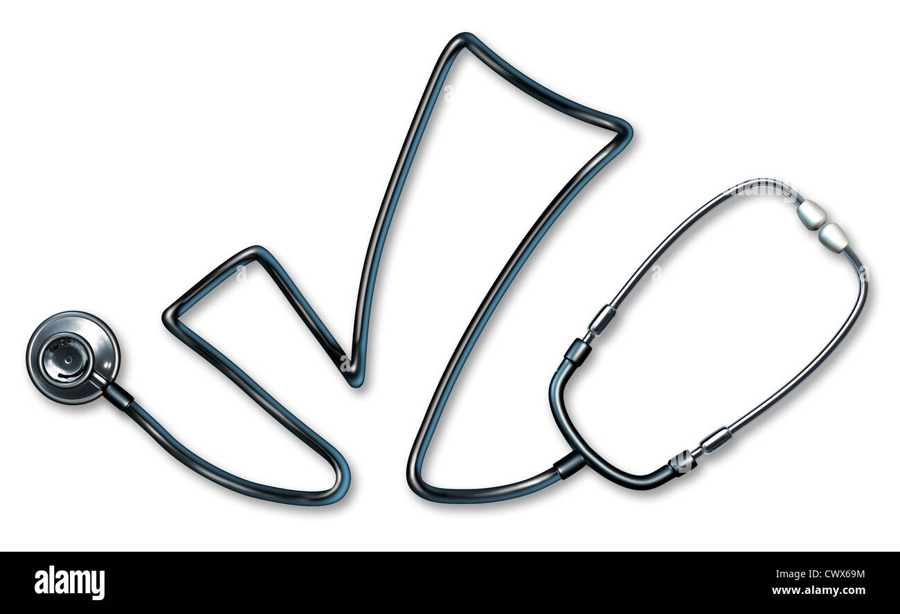 Examen médical et l'évaluation de la santé avec stéthoscope dans la forme d'une marque utilisée dans une clinique pour un examen physique par le d Banque D'Images