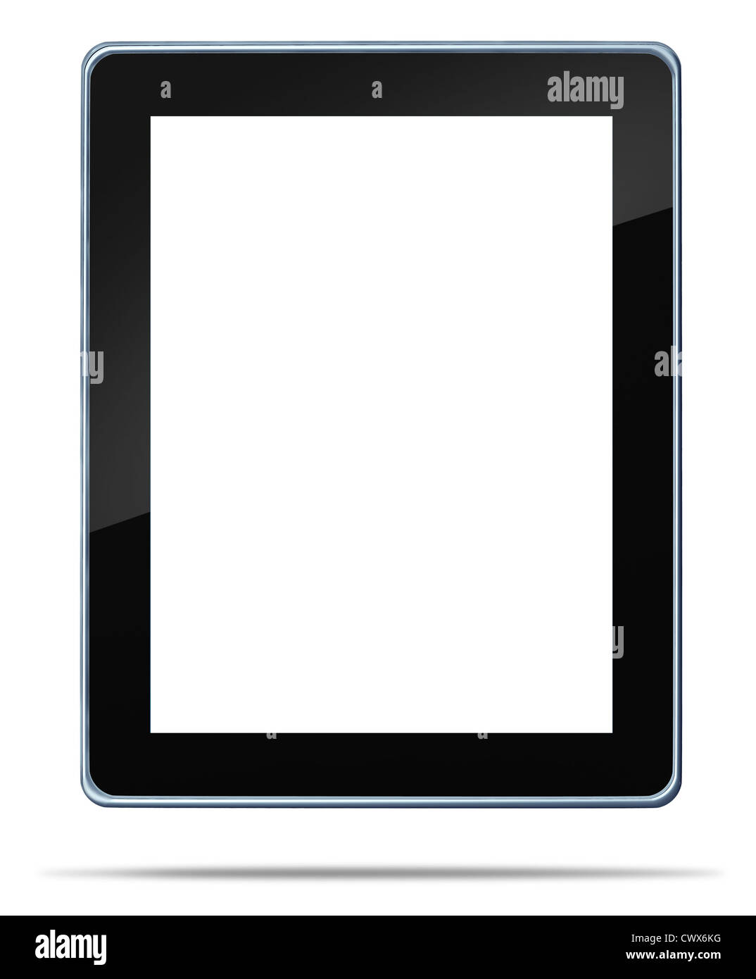 Ordinateur tablette avec un écran tactile d'affichage numérique blanc comme un gadget électronique sur un fond blanc, symbole de l'ombre Banque D'Images