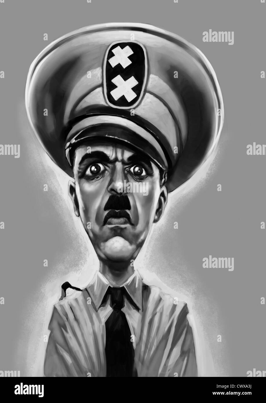 Charles Chaplin caricature sur le film Le Grand Dictateur Banque D'Images