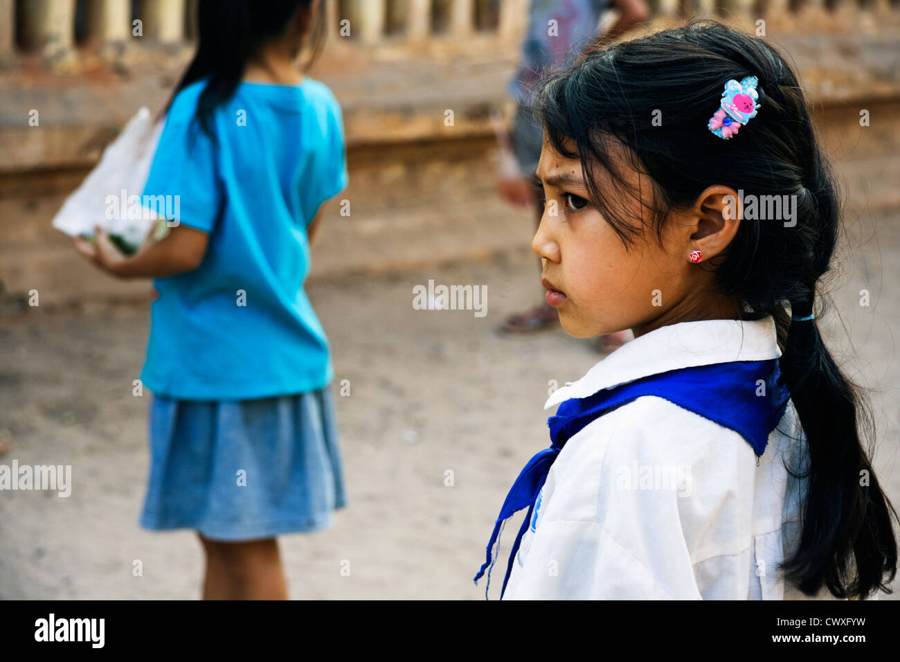 Les filles à l'école laotienne Vientiane Laos , aire de jeux , Banque D'Images