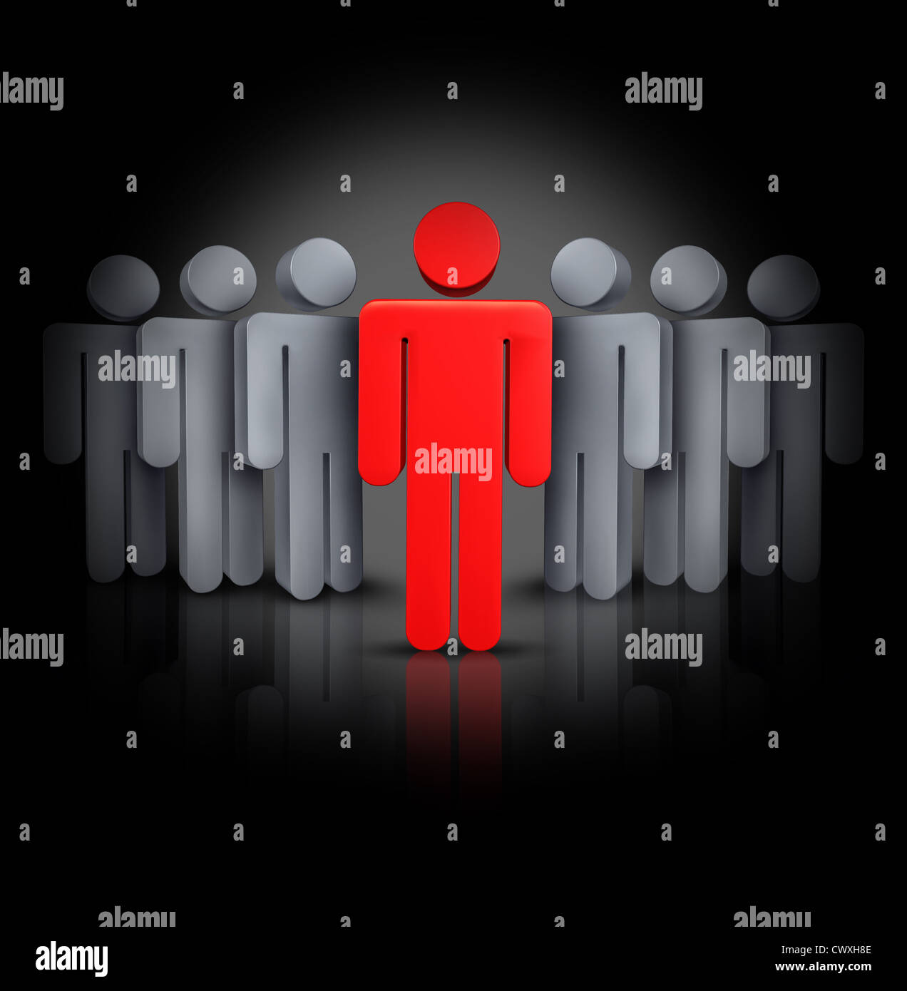 Groupe de l'entreprise sociale comme un symbole de confiance et de leadership avec un caractère humain rouge menant à la tête d'une équipe de l'entreprise p Banque D'Images