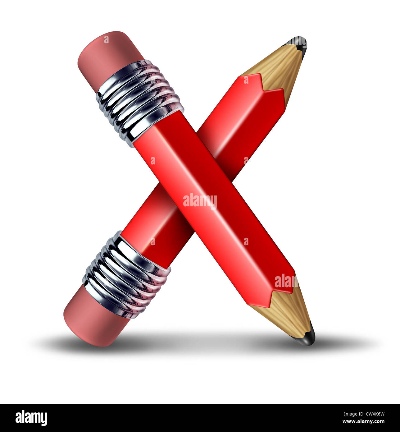 Crayon rouge croix en tant que symbole de choix et la liberté de parole et la liberté d'expression artistique ou un concept pour la démocratie Vote sur un fond blanc. Banque D'Images
