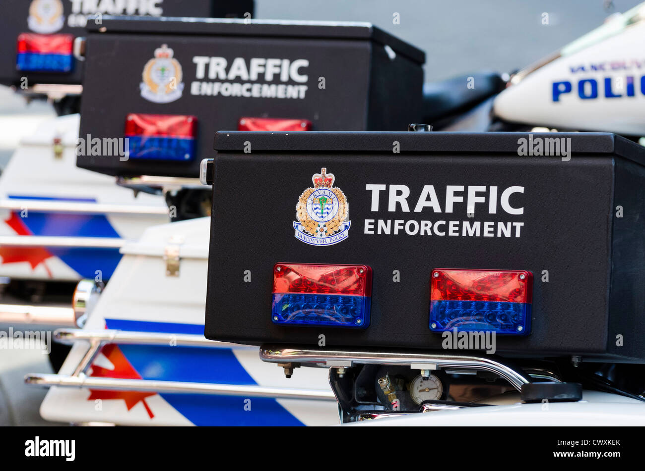 Les motos de police de Vancouver, Canada. Banque D'Images