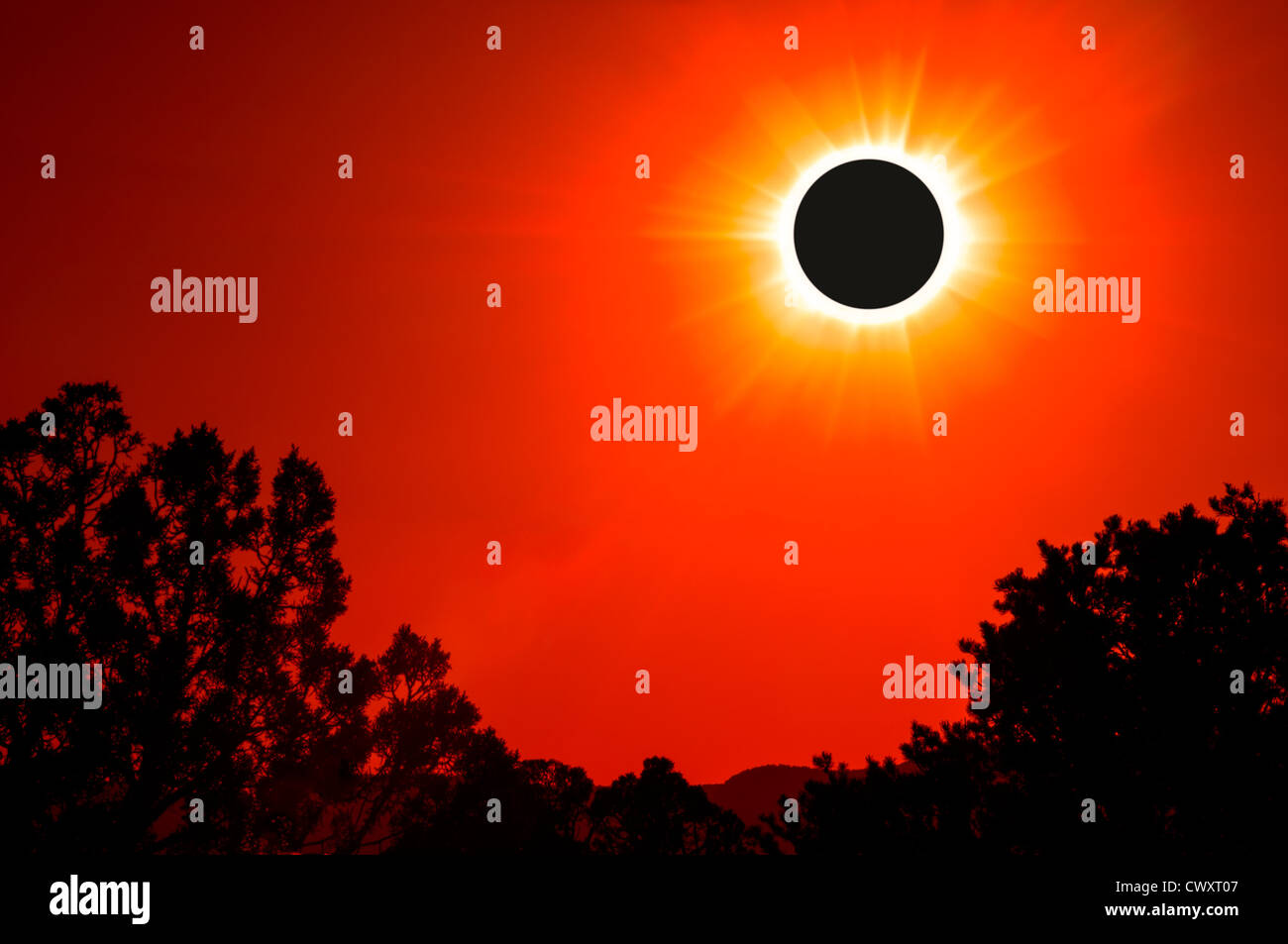 Vue composite de l'éclipse solaire annulaire de off U.S. Highway 89, le sud de l'Utah. Banque D'Images